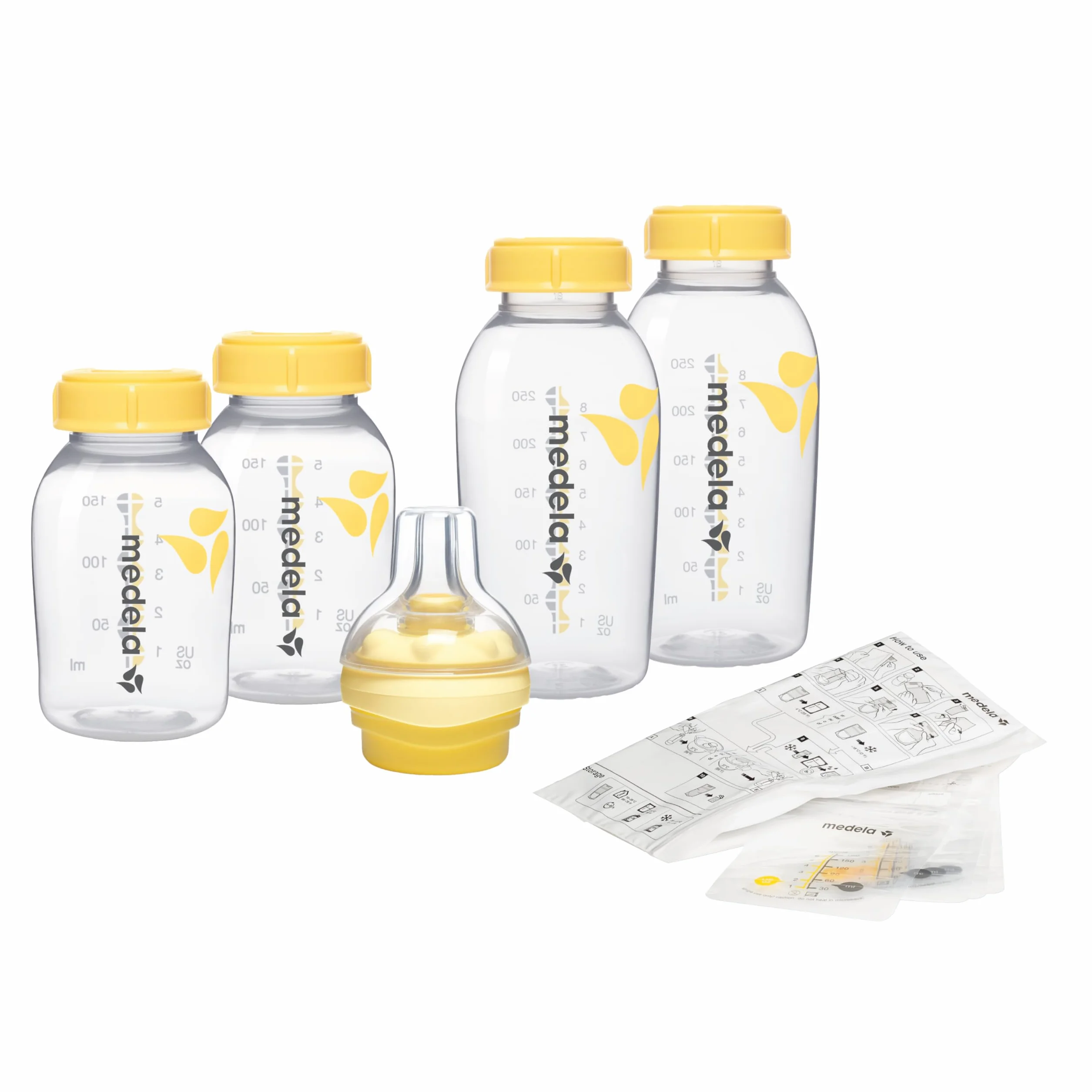 Medela 008.0385 Zestaw do Karmienia Niemowląt, Przezroczysty/Żółty, 4 Sztuki