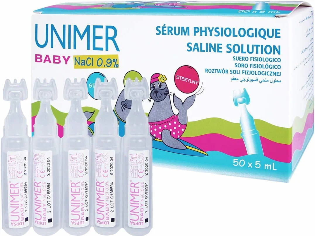 UNIMER Baby NaCl 0,9% sterylny roztwór soli fizjologicznej bez konserwantów 50 x 5 ml (250 ml)