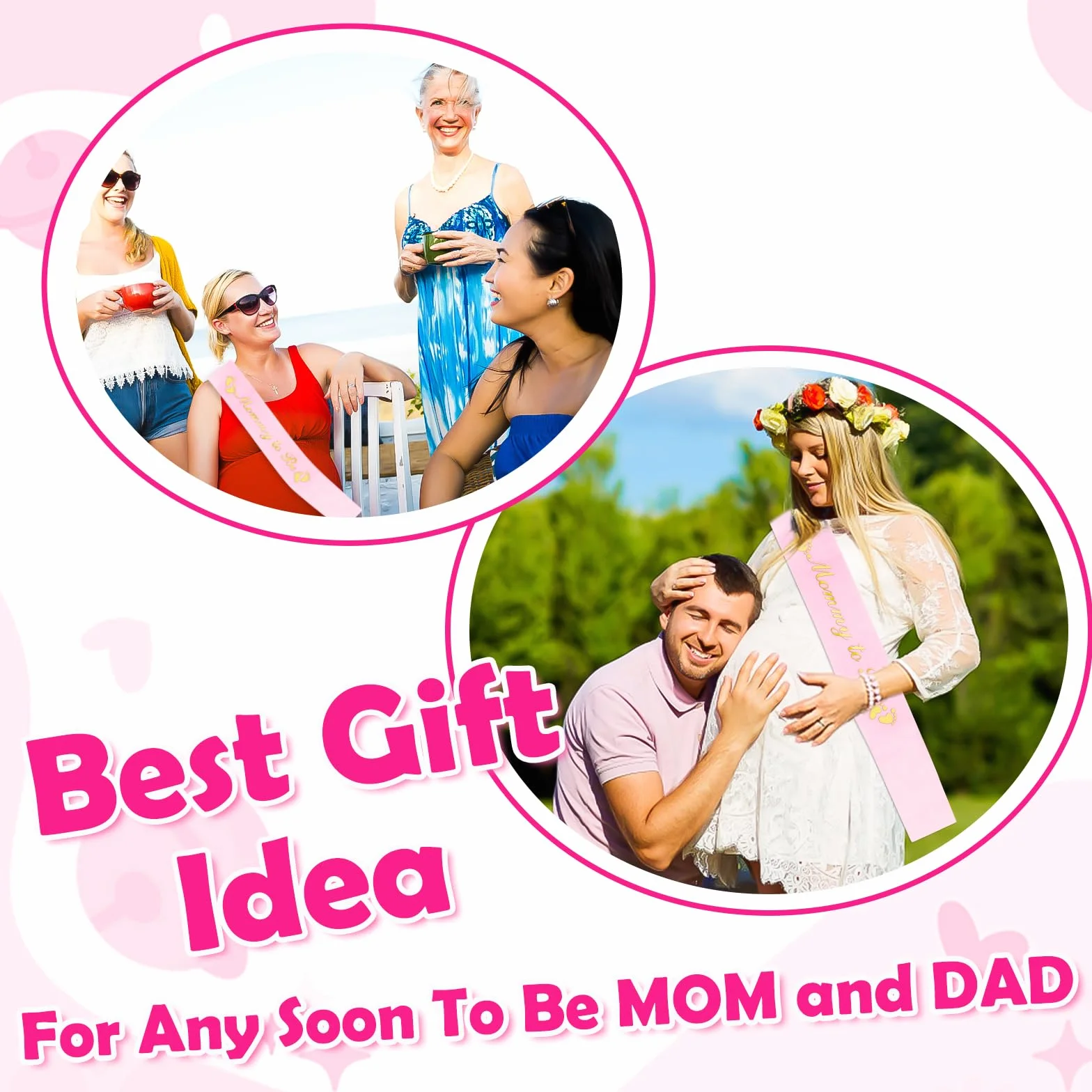Szarfa Mom to Be Złote Brokatowe Litery Odznaka Expecting Dad Zestaw Dekoracja Baby Shower Różowy