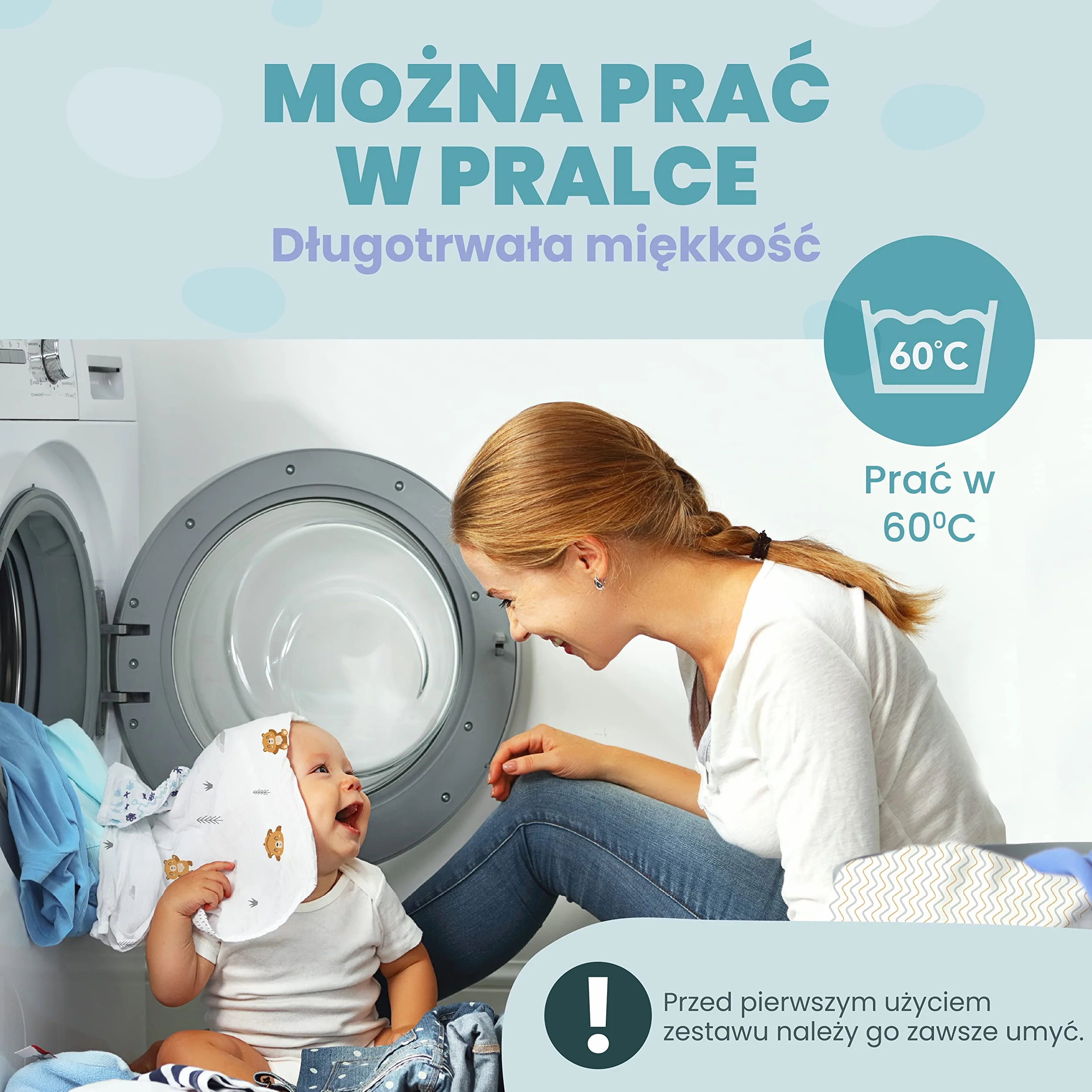 Zestaw 2 x 100% Bawełniane Prześcieradła z Gumką - 1 x 100% Wodoodporny Pokrowiec na Materac - Zestaw 3-50x83cm - Miś