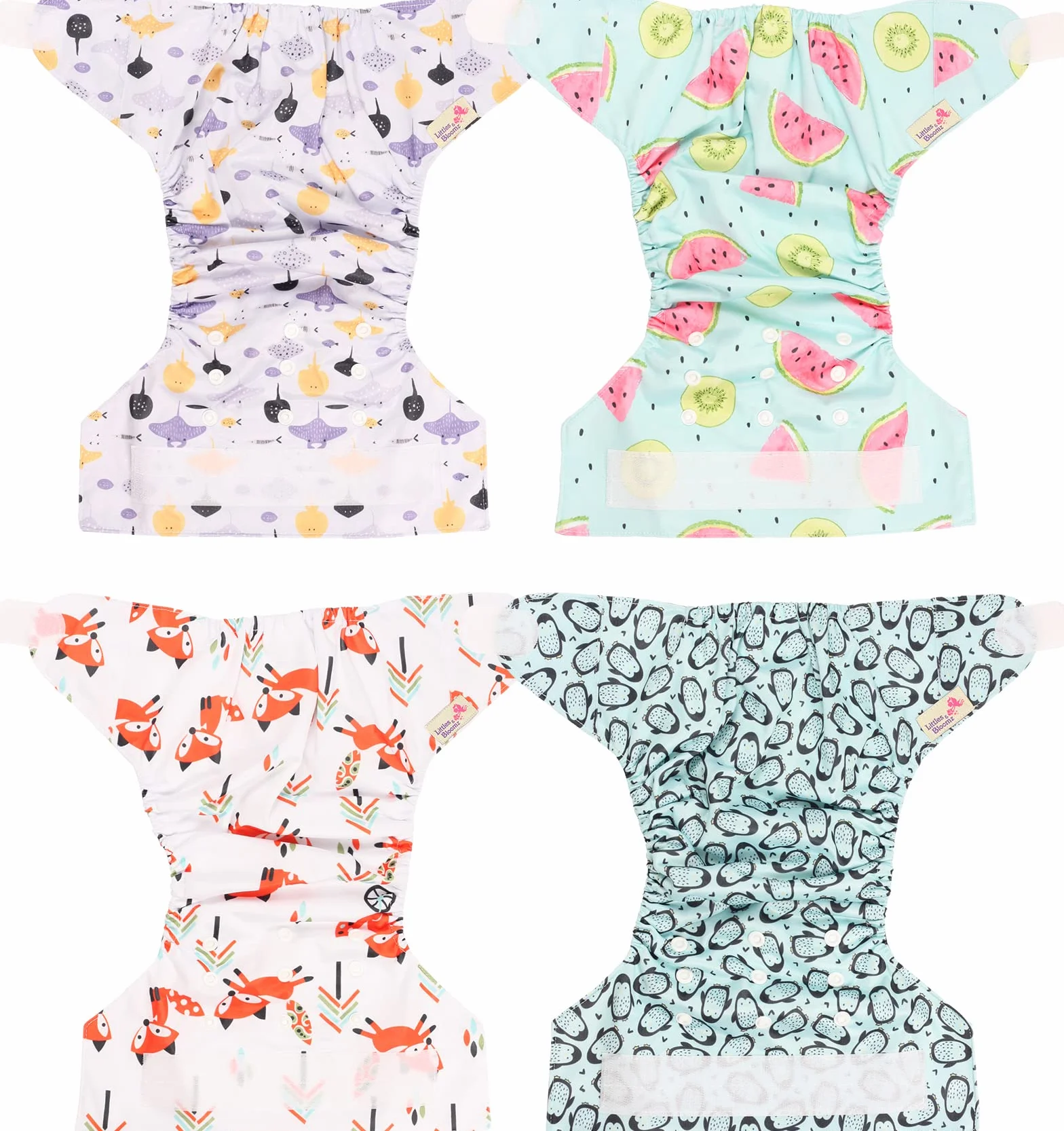 Littles and Bloomz Baby pieluszka wielokrotnego użytku kieszonkowa pieluszka pielucha, standardowy haczyk, 4 pieluchy, FLV2-0403