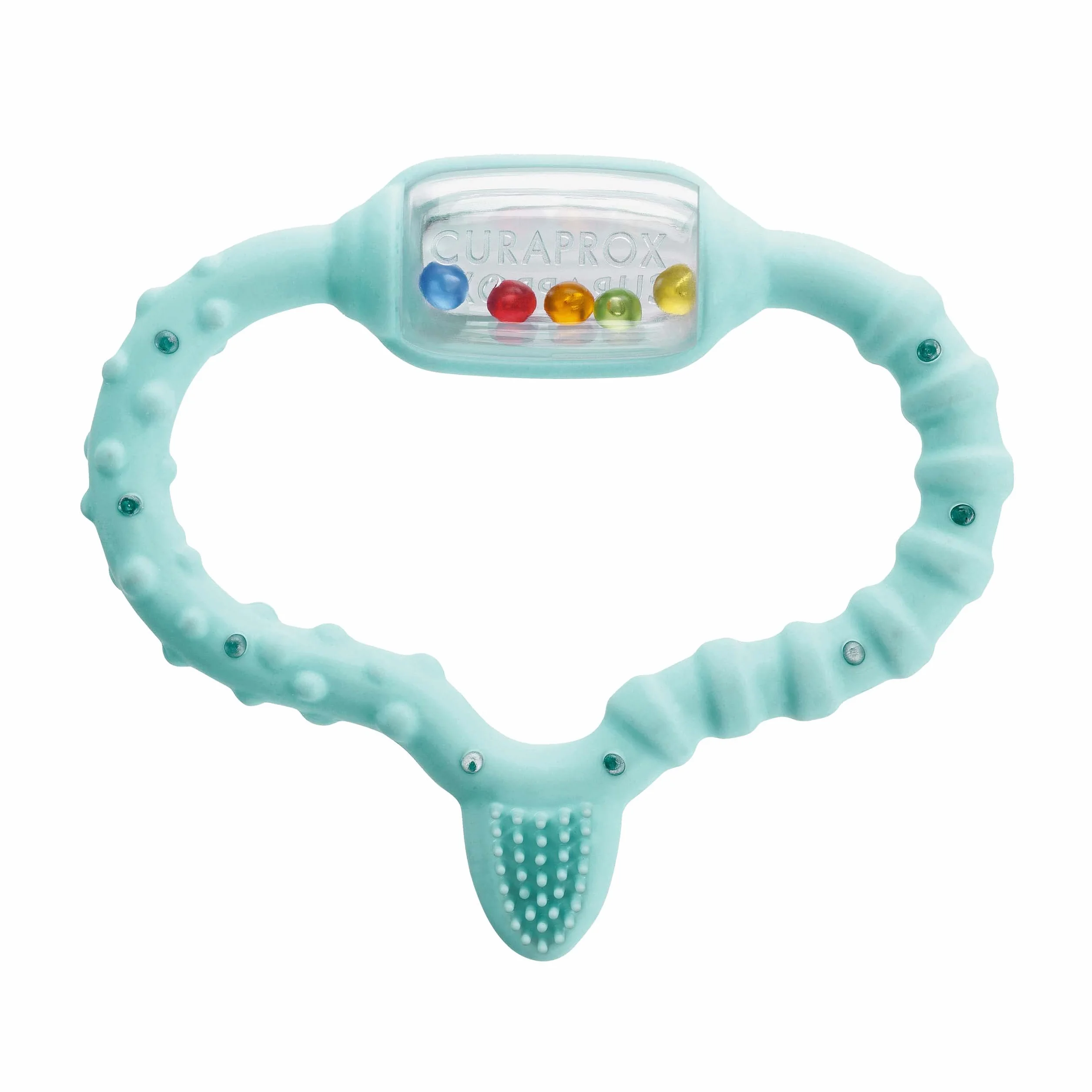 Curaprox Baby ząbkowany Pierścień-Dla Niemowląt 0-24 miesięcy/łagodzi dyskomfort ząbkowania i stymuluje rozwój sensoryczny | bez BPA, turkusowy, ze szczoteczką treningową/Made in Switzerland