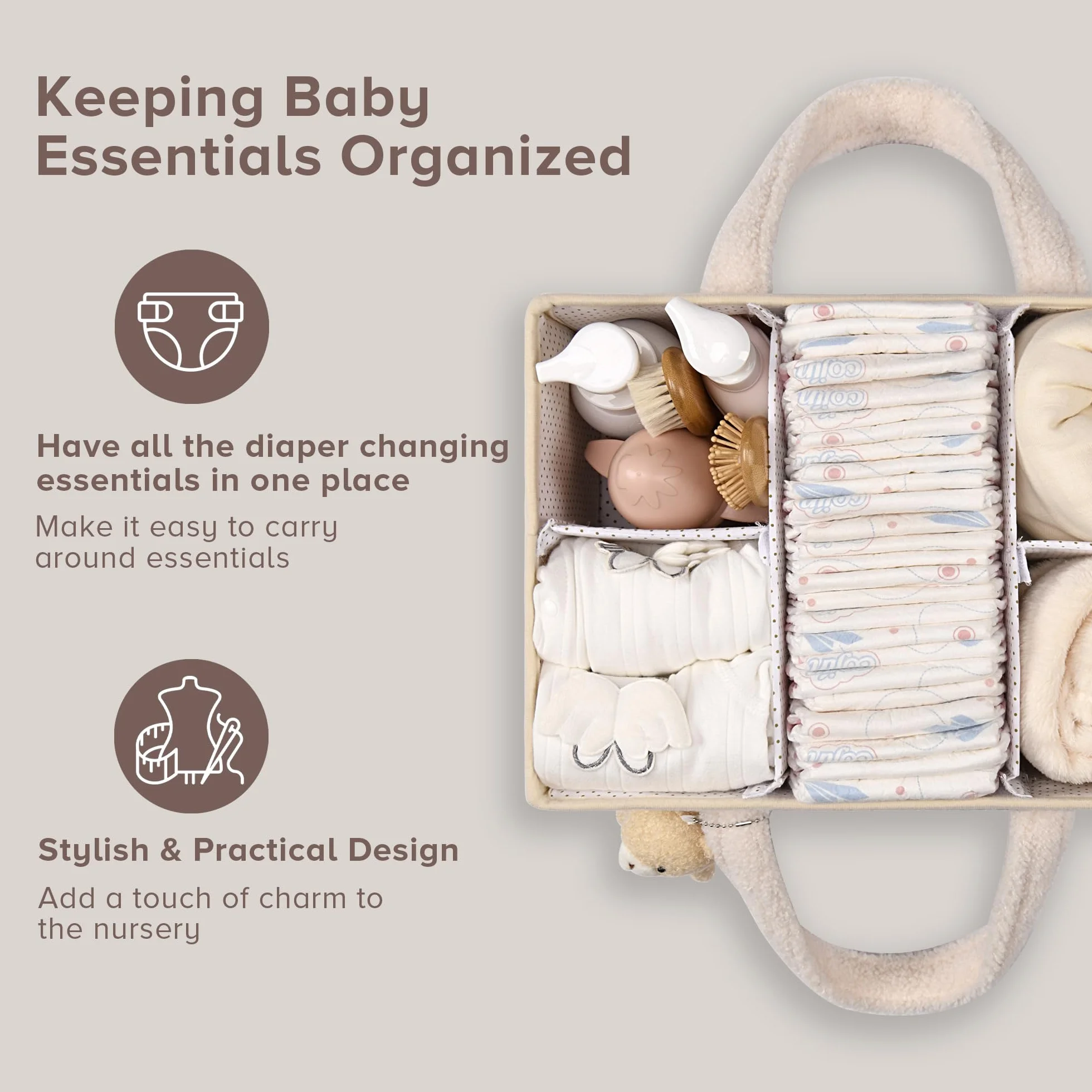PeraBella Organizer na pieluchy dla niemowląt na stół do przewijania, kosz do przechowywania pieluch i chusteczek dla niemowląt, prezent na baby shower, organizer samochodowy na pieluchy, przenośny