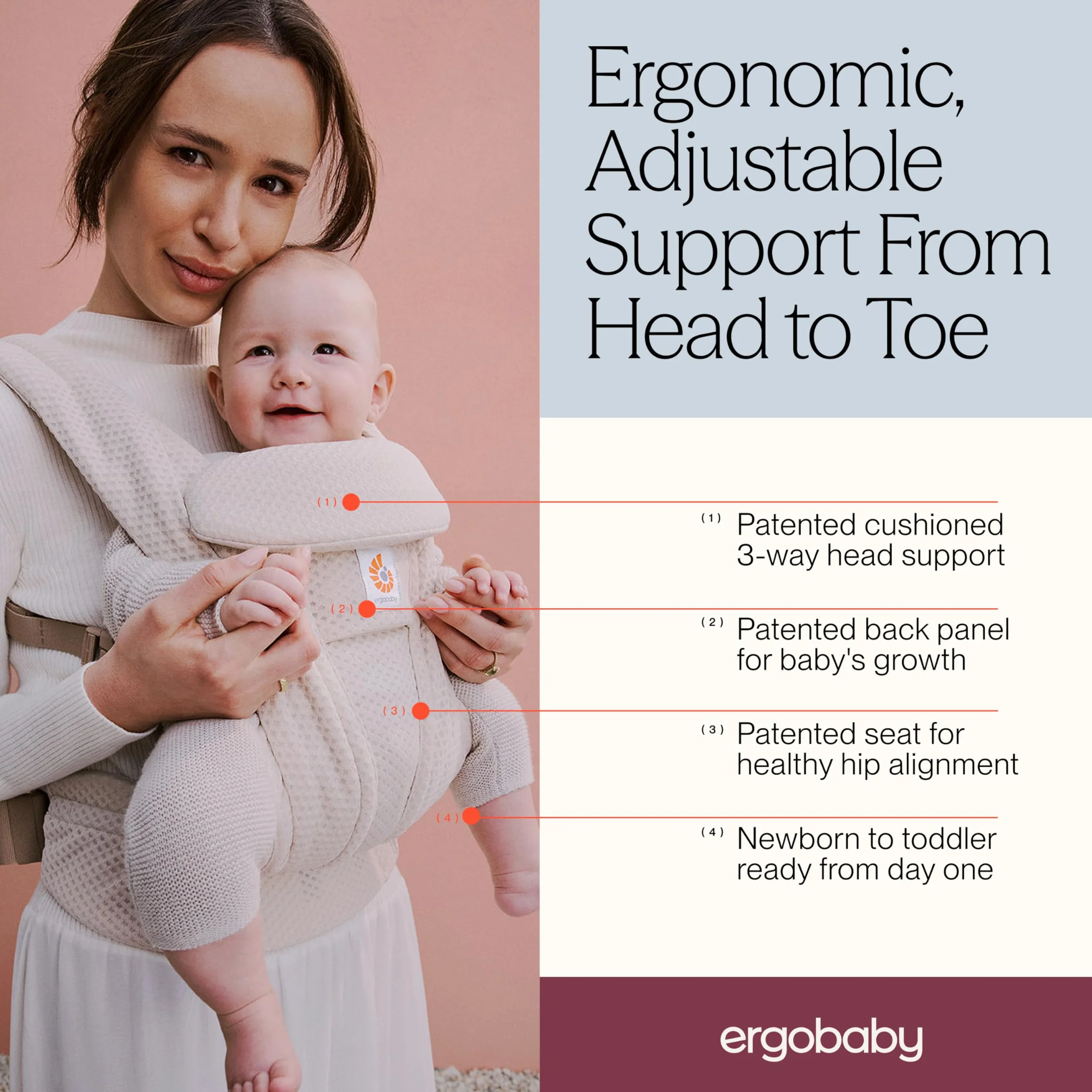 Ergobaby Omni Deluxe uniwersalny nosidełko dla noworodków od urodzenia do 20 kg, ergonomiczny 4-pozycyjny siatkowy nosidełko, plecak, system podróżny, naturalny beż