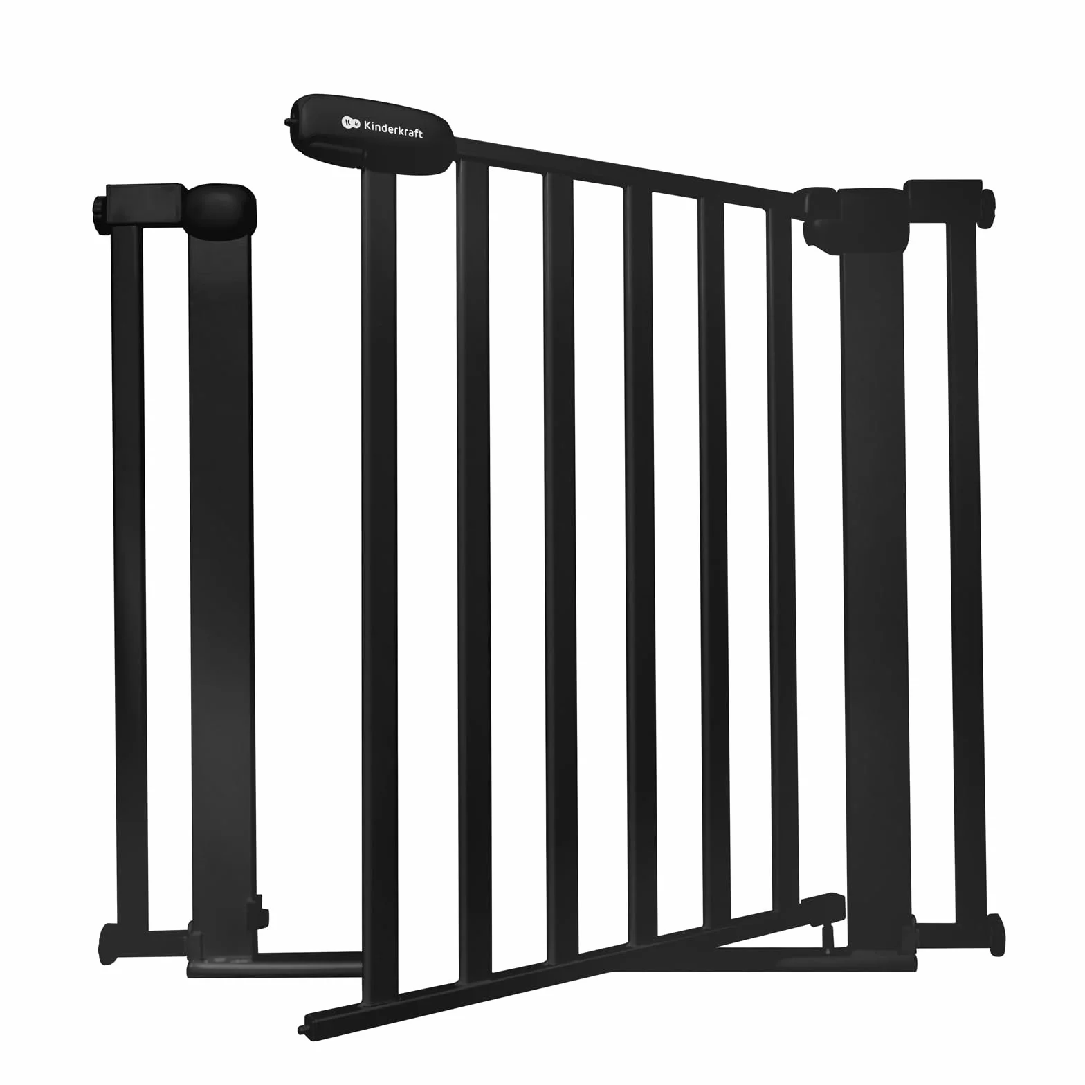 Kinderkraft LOCK&GO, Bramka Zabezpieczająca, Bramka na Schody, Dla Dzieci, otwierana 90 stopni, szeroka, regulowana, 75 do 103 cm, Mechanizm Dociskowy, Czarna