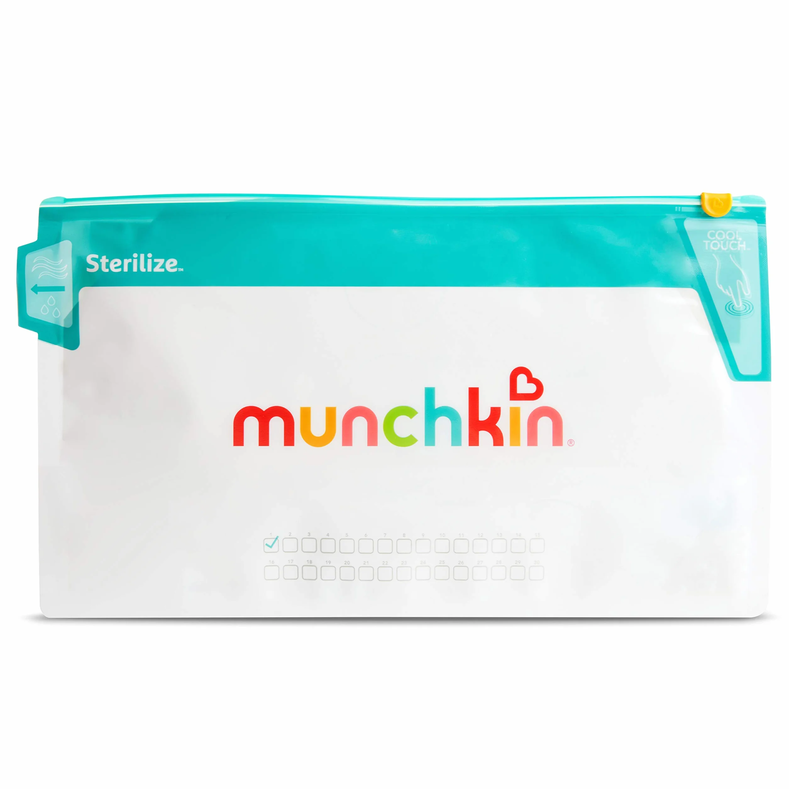 Munchkin Woreczki do Sterylizacji w Kuchence Mikrofalowej Cool Touch, do Smoczków do Butelek dla Niemowląt, 6 Torebek Wielokrotnego Użytku, Odkażacz na Zimną Wodę, Mini Sterylizator Podróżny