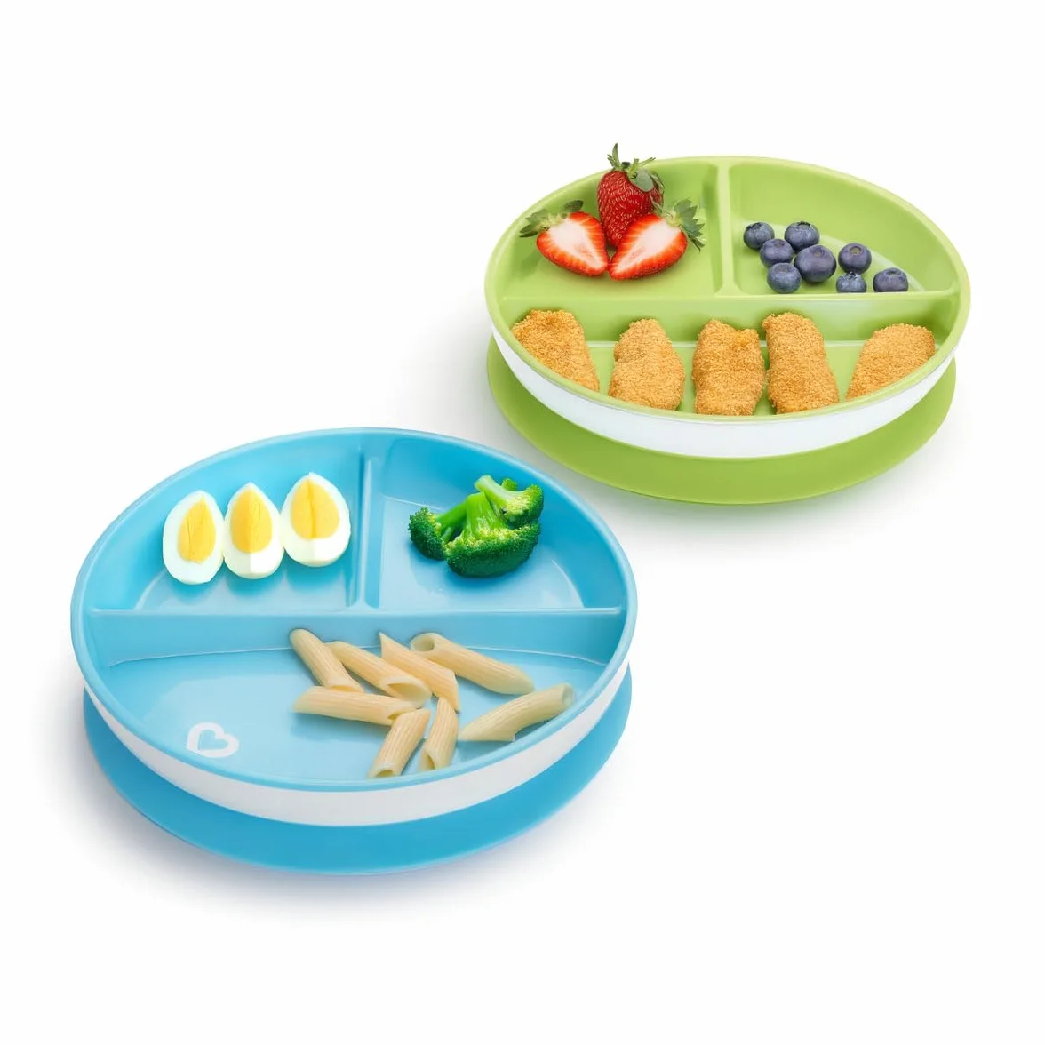 Munchkin Stay Put Divided Plates | Zestaw podzielonych talerzy dla niemowląt z przegrodami | Płyta do ssania 6+m | Bez BPA | 2 sztuki | Niebieski