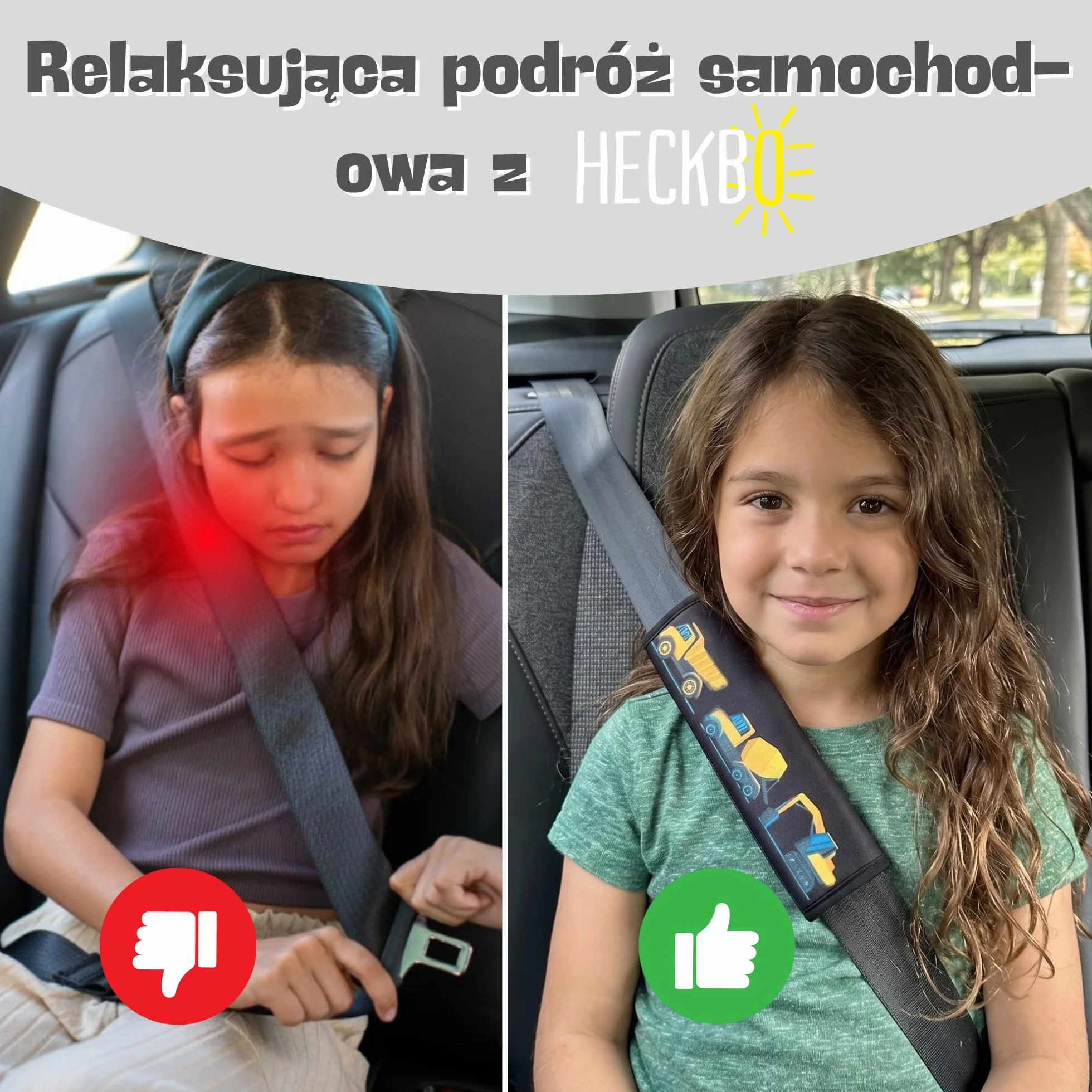 2x HECKBO Ochraniacze na pasy bezpieczeństwa z motywem Pojazdy budowlane - ochraniacze na pasy dla dzieci i niemowląt - idealne na każdy pas bezpieczeństwa samochód fotelik dziecięcy rower przyczepa samolot