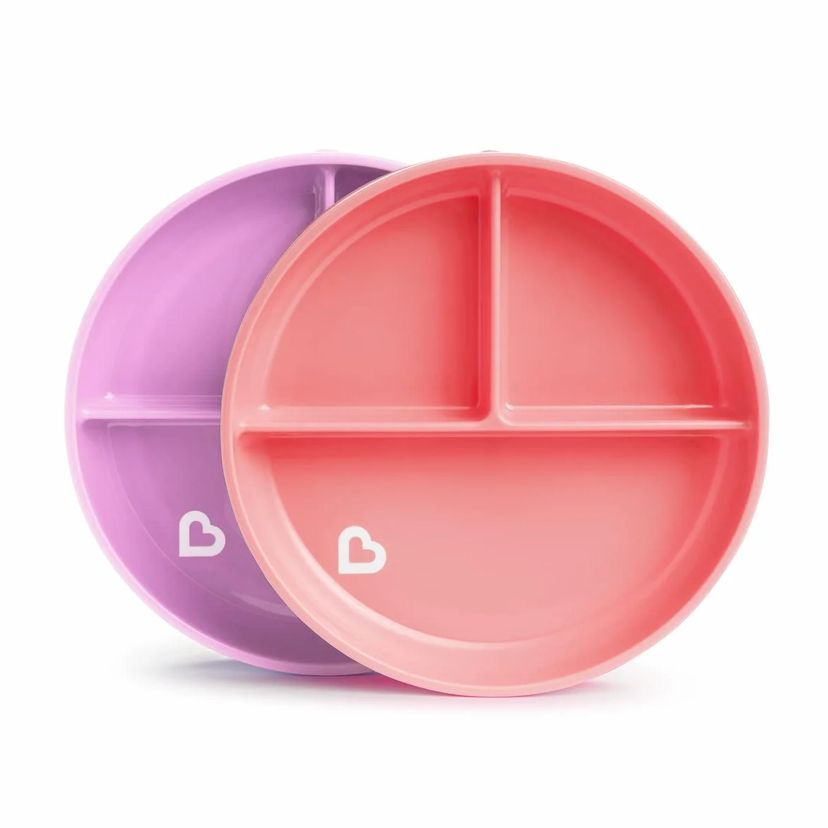 Munchkin Talerze Stay Put dla Dzieci i Niemowląt, Talerz z Przyssawką, bez BPA, Różowy/Fioletowy, 2 Sztuki