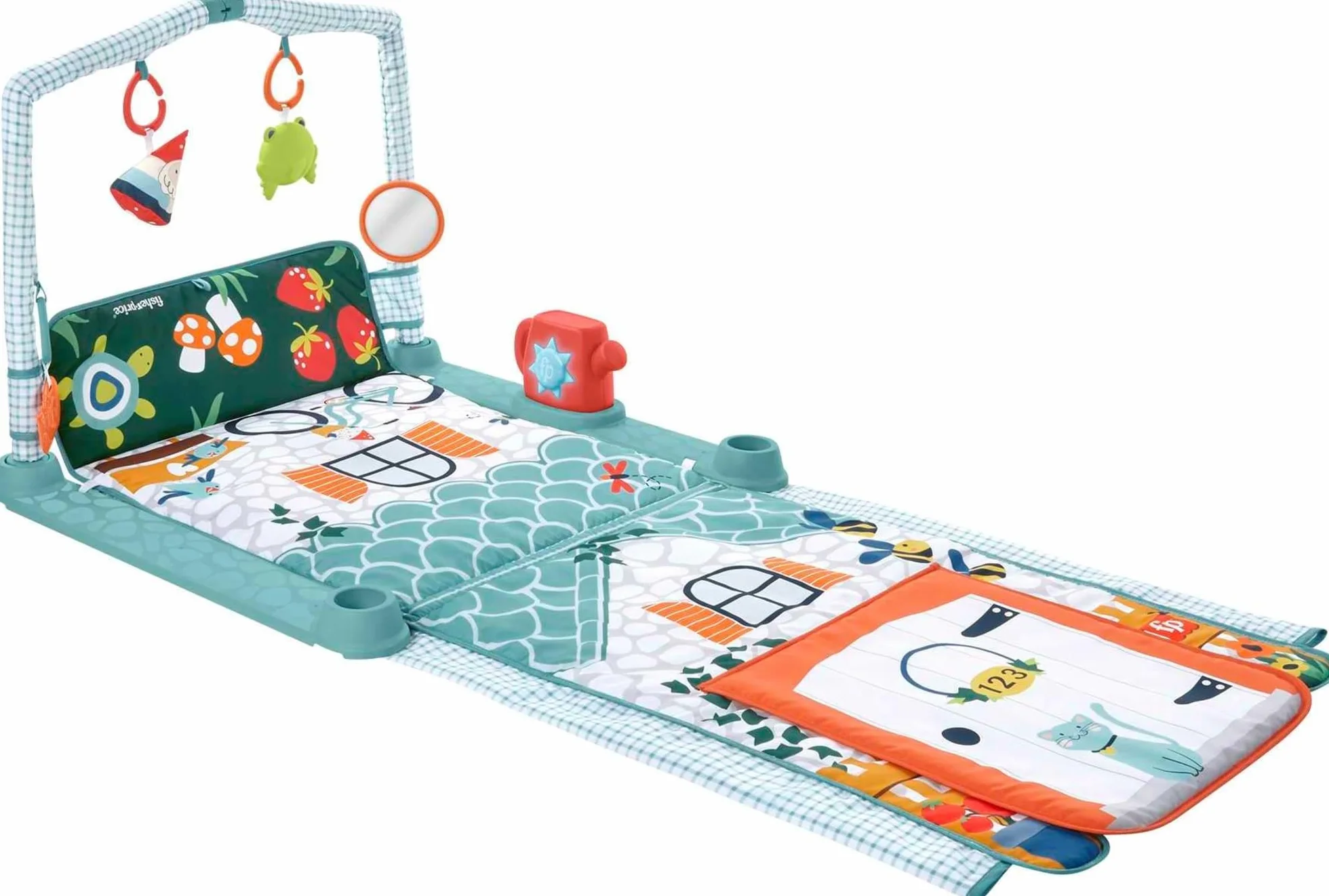 Fisher-Price Edukacyjna mata 3 w 1 z dźwiękami Domek Odkrywcy, mata do zabawy na brzuszku i tunel do raczkowania, od niemowlaka po starsze dziecko, HJK45