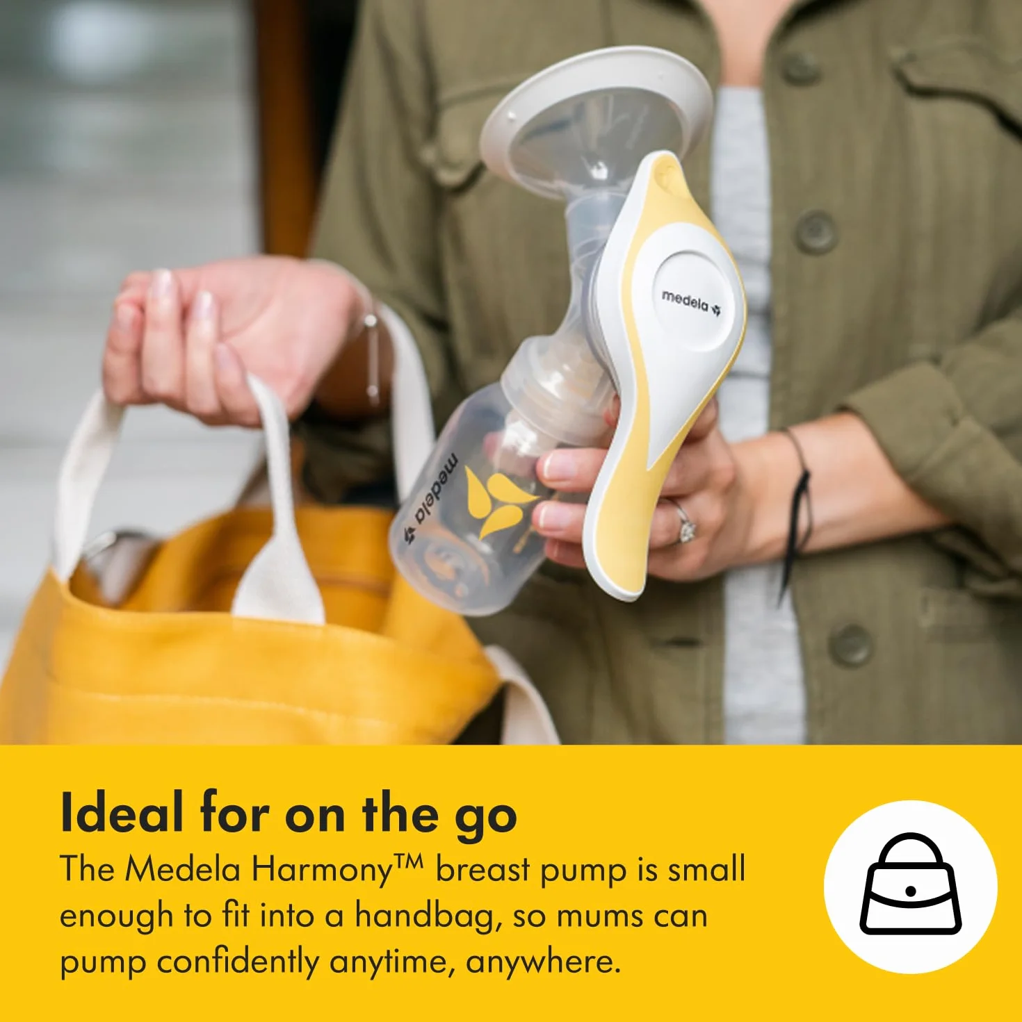 Medela Harmony Manual Breast Pump - Compact Swiss design featuring PersonalFit Flex shields and Medela 2-Phase Expression technology
