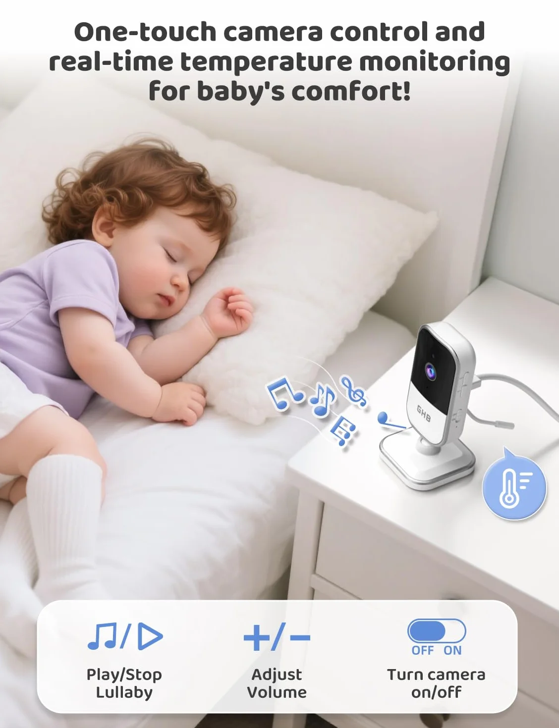 GHB Babyphone Camera 5" 720P HD 5000mAh ekran IPS VOX czujnik temperatury 4-krotny zoom dwukierunkowy dźwięk regulowana głośność