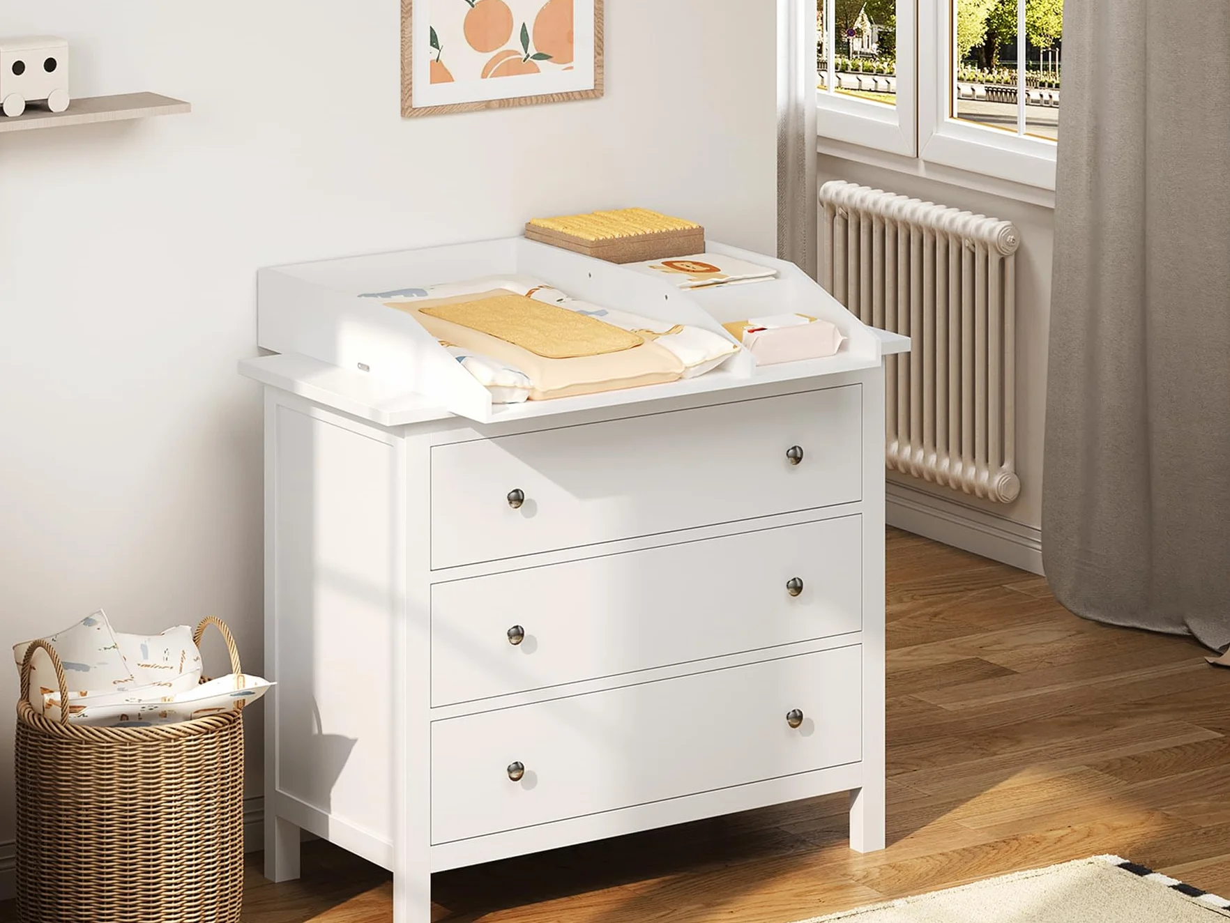 WOLTU Przewijak do komody MDF 80x74,5x13,5 cm z matą regulacją wysokości biała