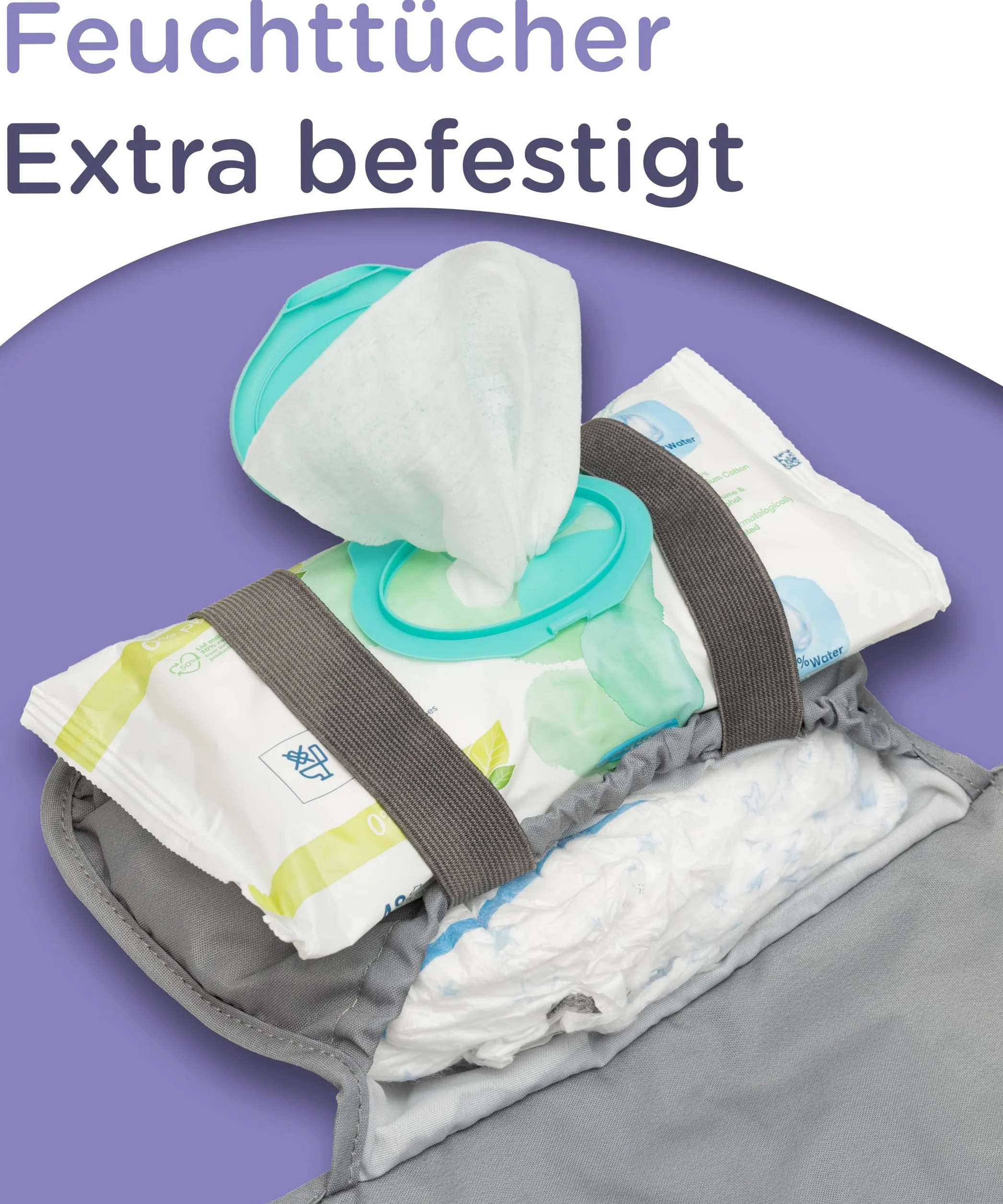 Jubi® Przewijak Podróżny – Mata do przewijania z bawełny organicznej i poliestru Öko-Tex – składana, kompaktowa (Grey)