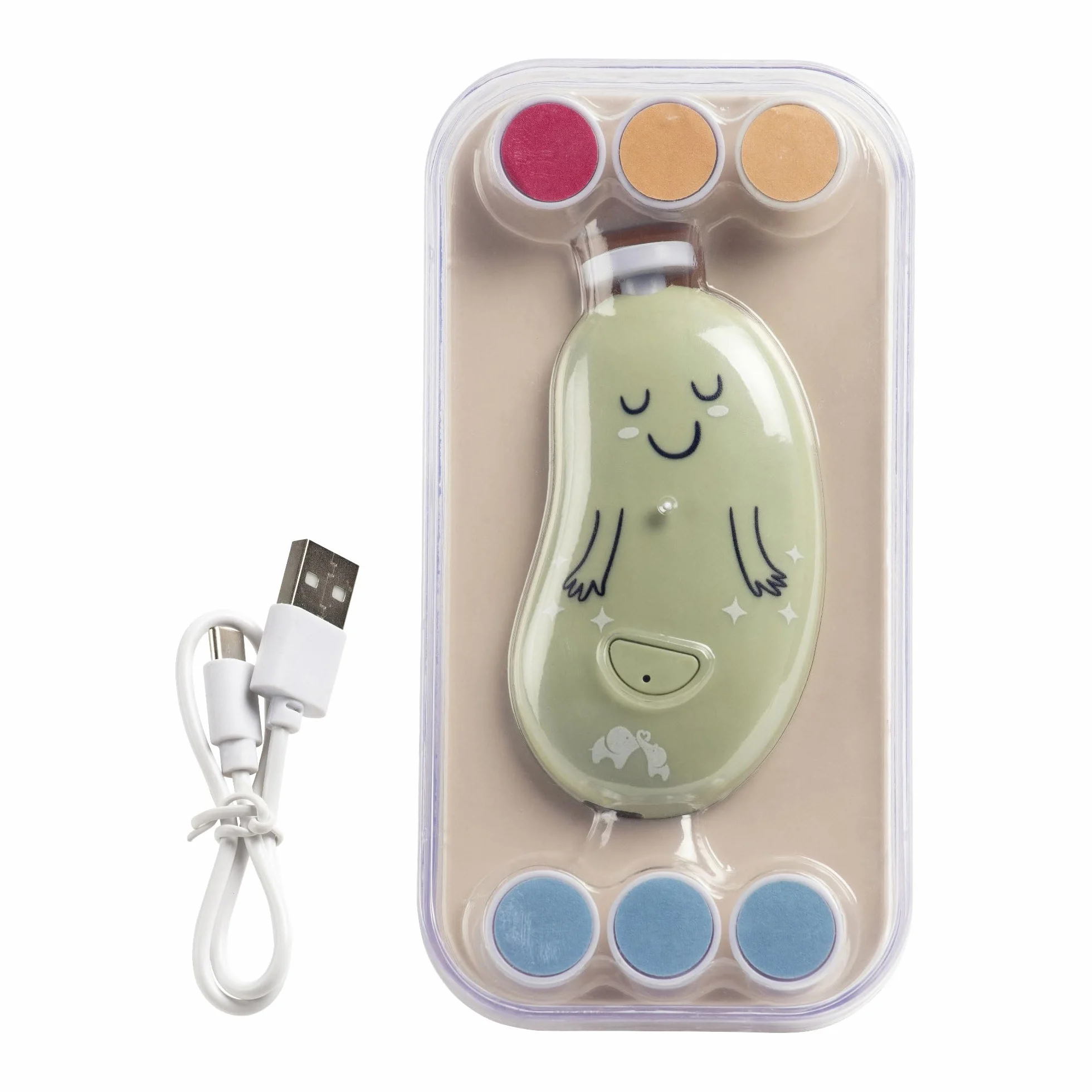 Bebeconfort Elektryczny Pilnik do Paznokci dla Dzieci, 7 Pilniki, USB-C, 3 Prędkości, LED, Zielony