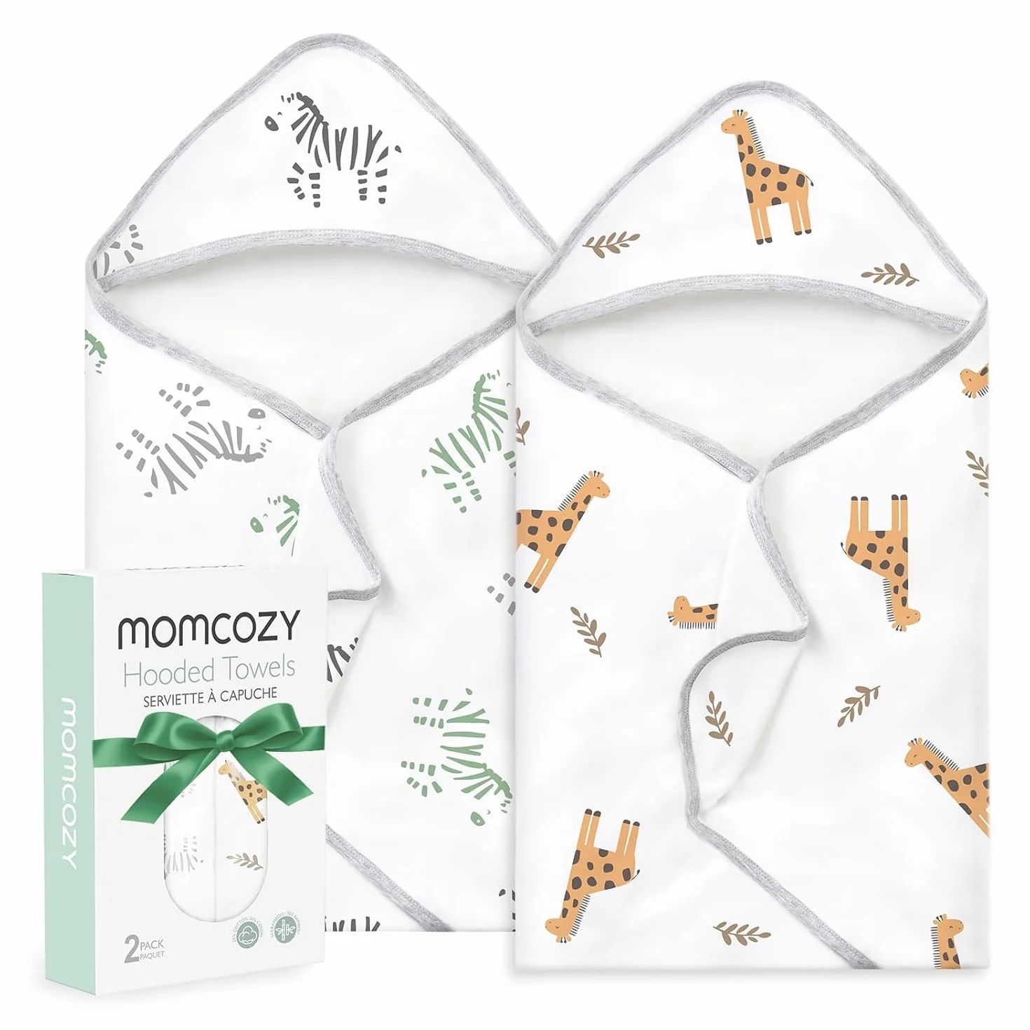 momcozy Ręcznik kąpielowy z kapturem dla niemowląt, zestaw 2 szt., ręcznik kąpielowy z kapturem i bawełnianym materiałem frotte, duży 90 x 90 cm, zestaw ręczników kąpielowych dla chłopców
