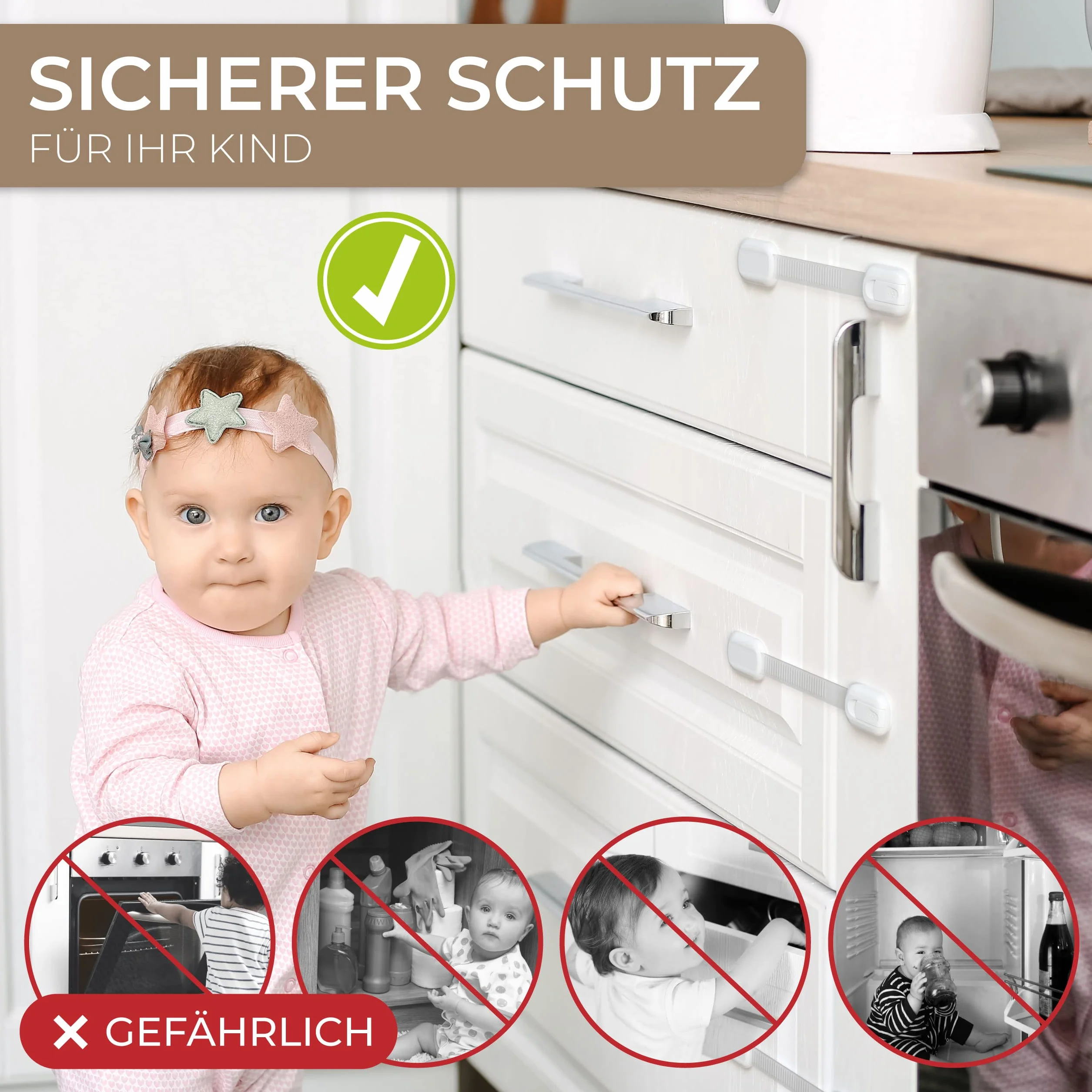 Levani® Zabezpieczenie dziecięce do szafek i szuflad (6 szt.) – Samoprzylepne zamki z klejem 3M – Blokada do szafy, lodówki, kosza i toalety – Bez wiercenia – Ochrona dla niemowląt