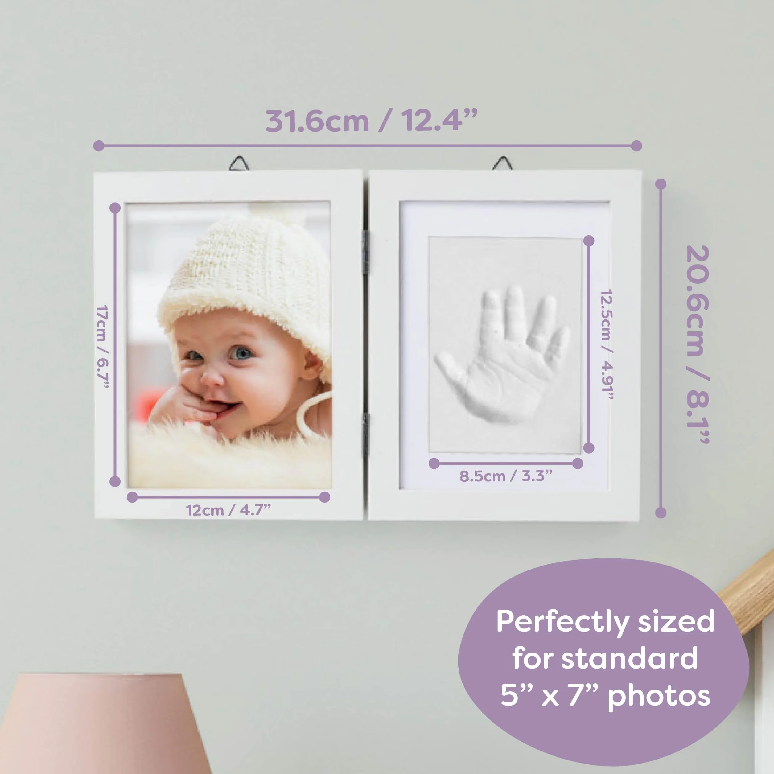 Ramka na zdjęcia z gliny i dłoni dziecka Chuckle biała zestaw pamiątkowy prezent Dzień Matki baby shower