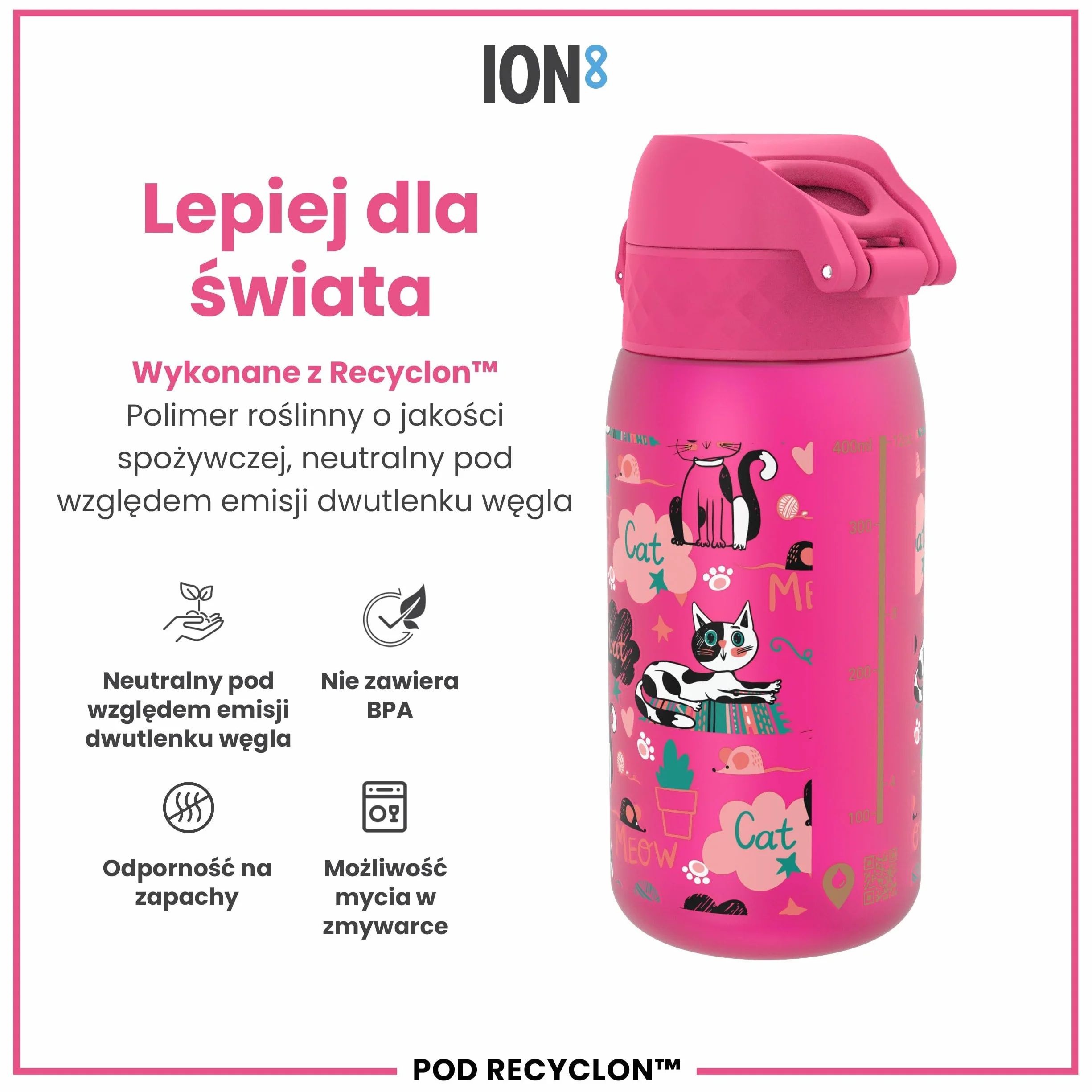 ION8 Butelka dla Dzieci 350 ml Szczelna Bez BPA Łatwa do Otwarcia