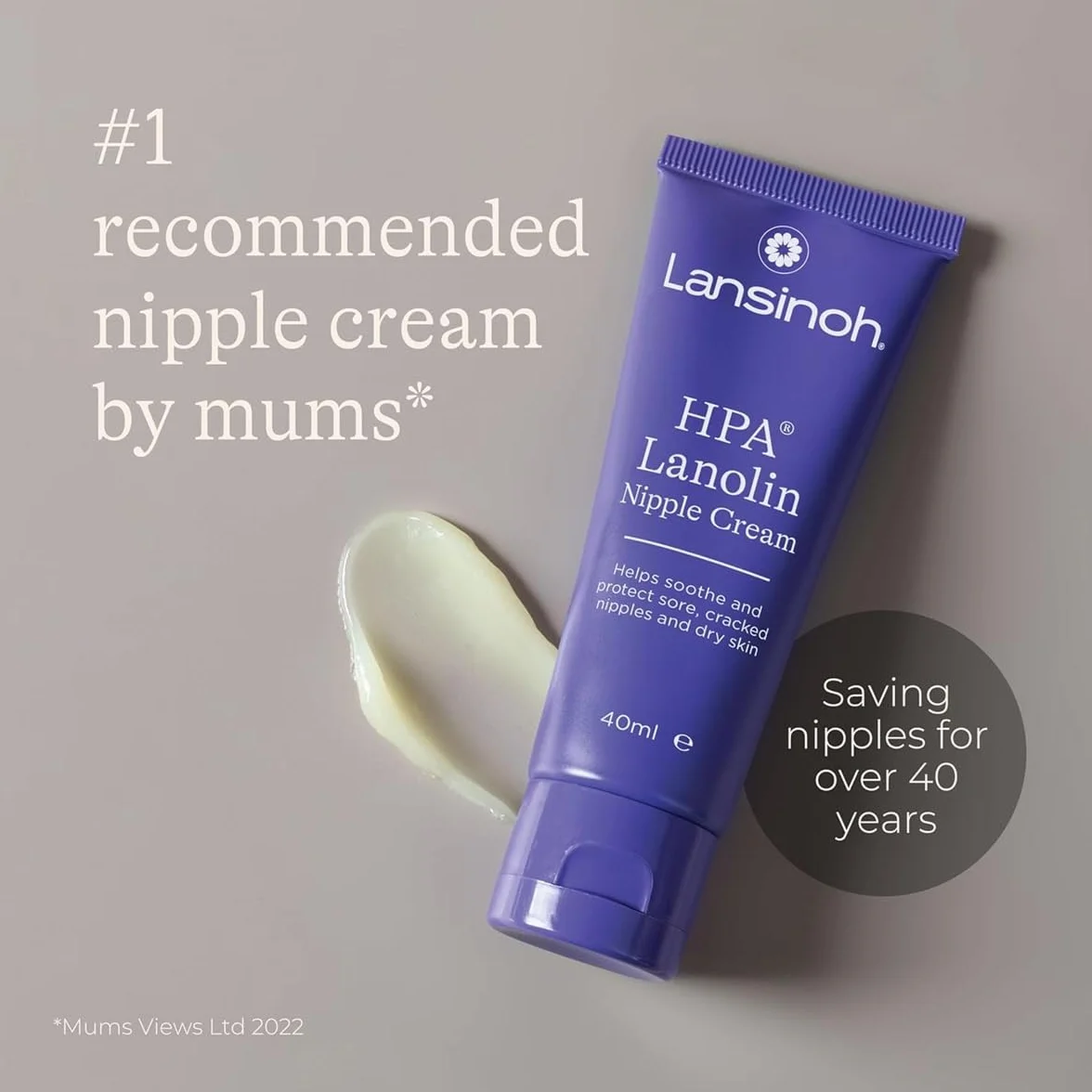 Lansinoh HPA Lanolin Nipple Cream for sore nipple & cracked skin, 100% natural single ingredient, breastfeeding essential, tasteless, odourless, hospital bag, moisturising, 40ml