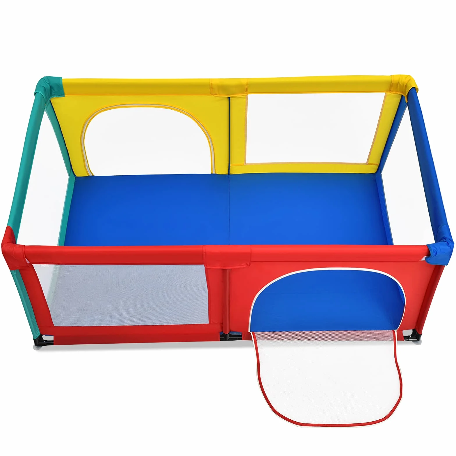 COSTWAY Kojec dla niemowląt 120 x 190 cm, z 50 piłkami do zabawy, kojec z oddychającą siatką i zamkiem błyskawicznym, kratka do raczkowania, 2 drzwi, namiot dla niemowląt i małych dzieci (kolorowy)