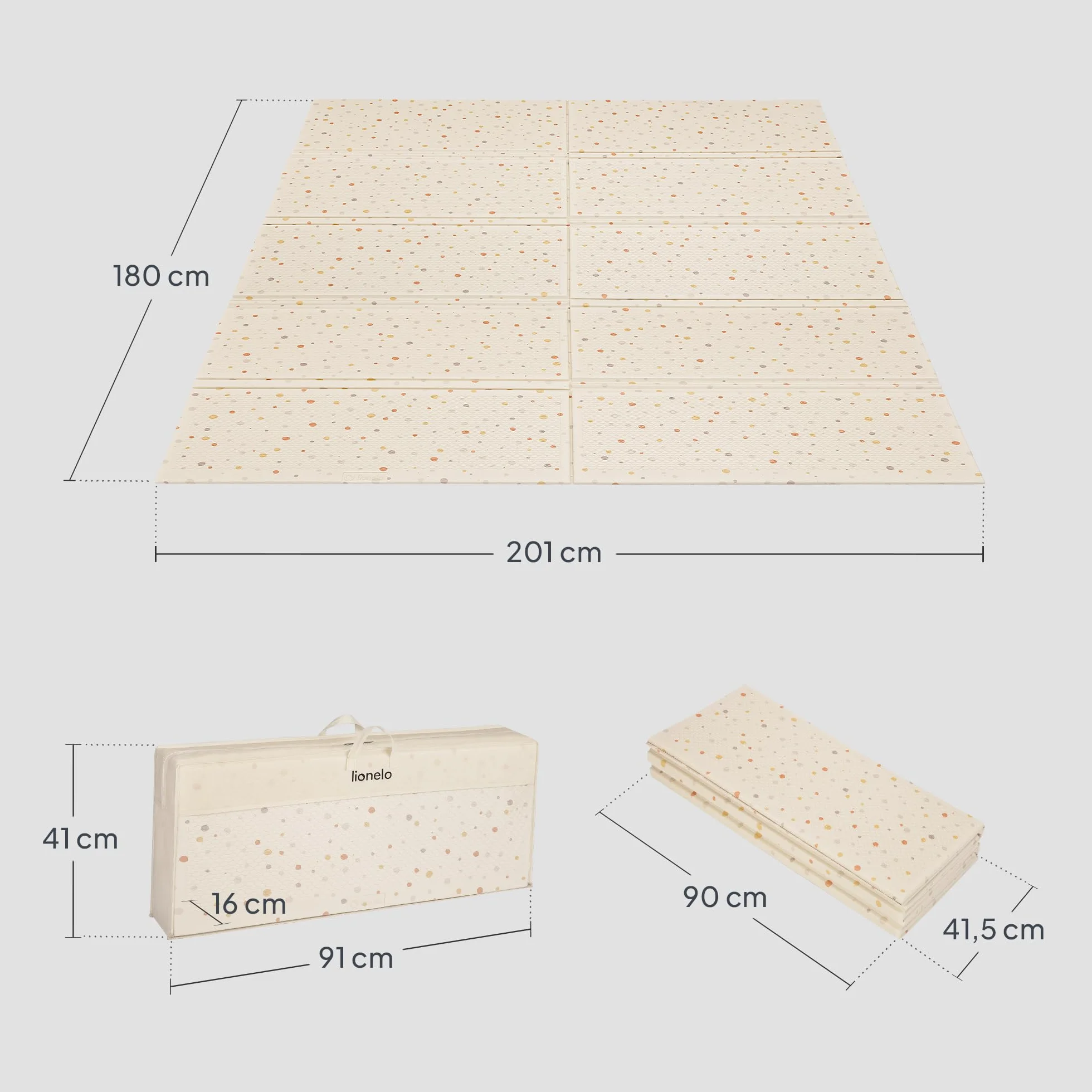 Lionelo Zora XPE mata do raczkowania dla niemowląt 180 x 201 x 1,5 cm, bardzo gruba, bez substancji szkodliwych, antypoślizgowa, dwustronna, z torbą do przenoszenia