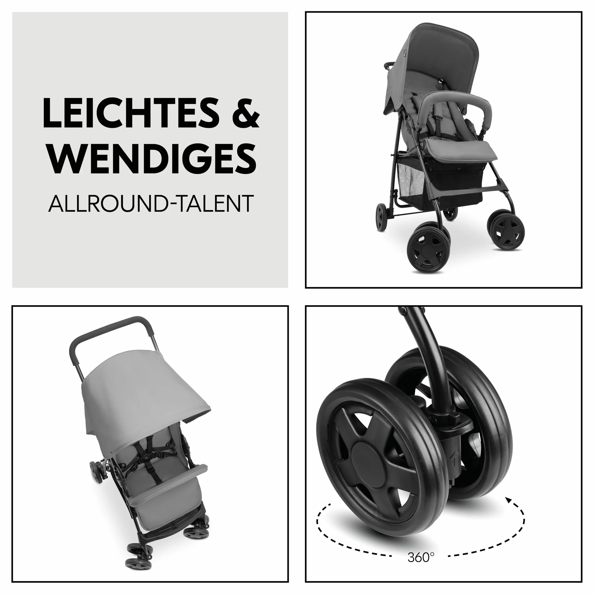 Hauck Buggy Sport, Szary, lekki wózek podróżny 5,9 kg, składany, do 15 kg
