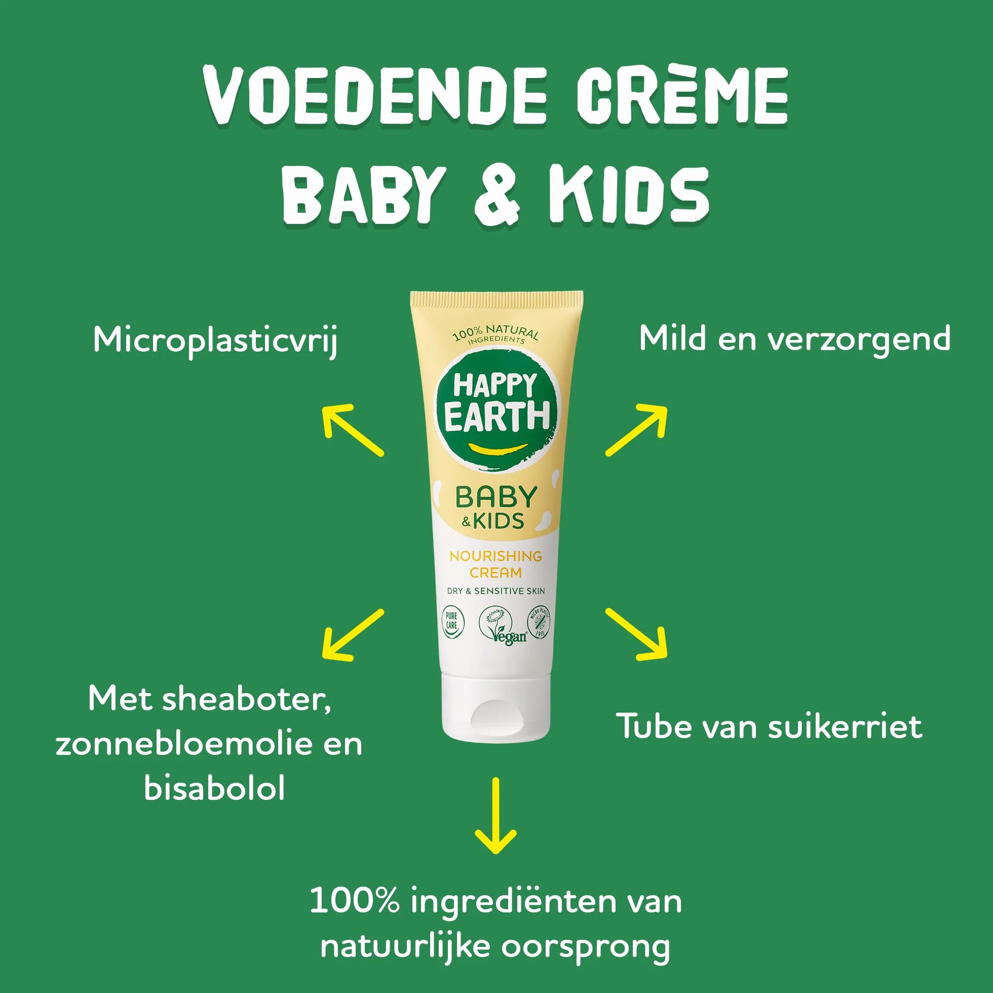 Happy Earth 100% naturalny krem odżywczy dla niemowląt i dzieci, 75 ml, wegański, 100% naturalny, bez mikroplastiku