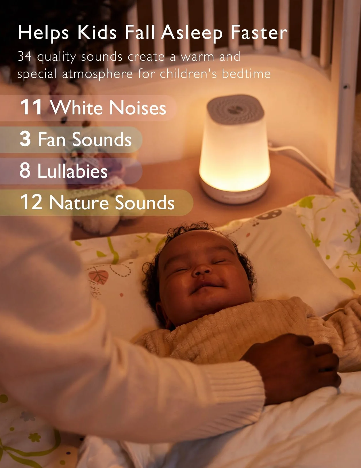 Momcozy White Noise Machine Urządzenie Wspomagające Zasypianie Niemowląt, Biały Szum z 34 Kojącymi Dźwiękami, 7 Kolorów Swiatła Nocnego, Terapia Dźwiękowa|Timer|Pilot Zdalnego Sterowania z Aplikacją