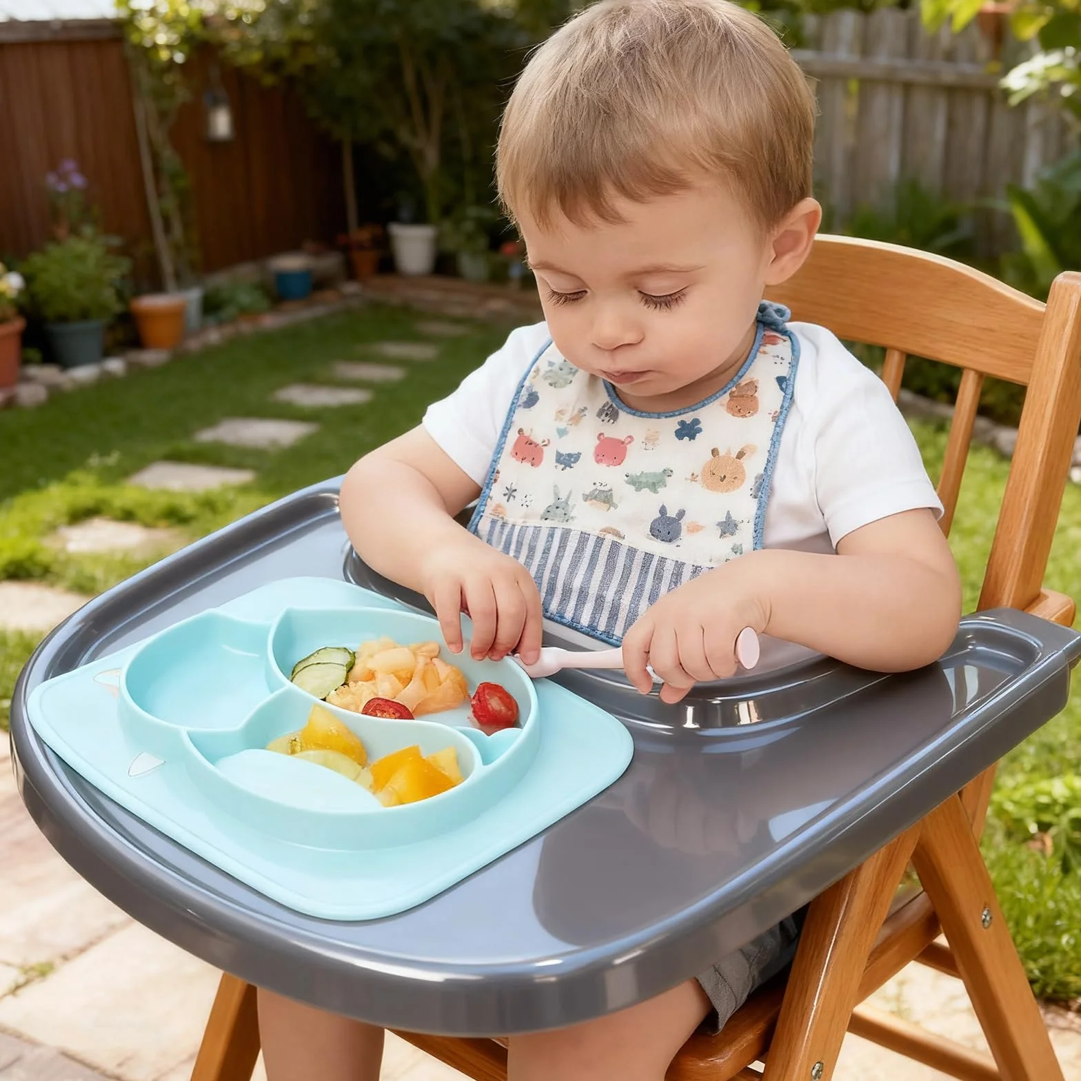 Taca kompatybilna z krzesłem Stokke Tripp Trapp, gładka powierzchnia i duża siła ssąca, w 100% wolna od BPA, łatwy montaż, akcesoria do wysokich krzeseł dla małych dzieci w wieku 6-36 miesięcy, szara