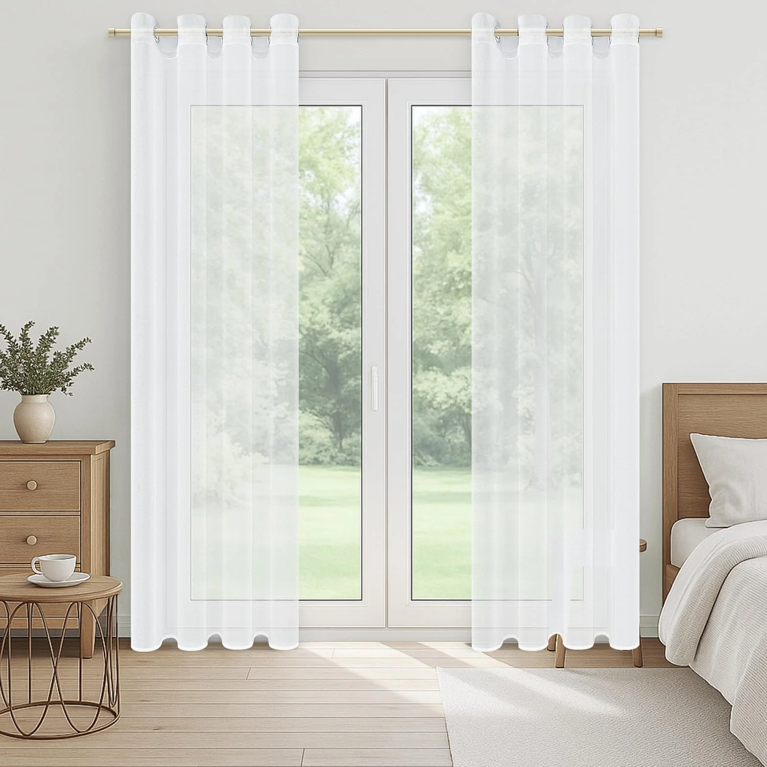 CUTEWIND Firanki białe, przezroczyste, do sypialni, na przelotkach, zestaw 2 sztuk, 200 cm długości, 140 cm szerokości, zasłony z oczkami, przezroczyste, na okno, do salonu, pokoju dziecięcego