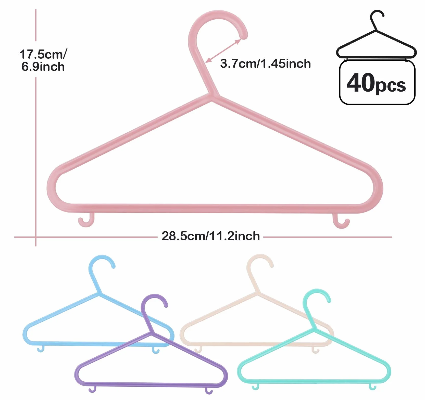 Kolorowe plastikowe wieszaki na ubrania dla dzieci ilauke 40 sztuk 28,5 cm x 17,5 cm