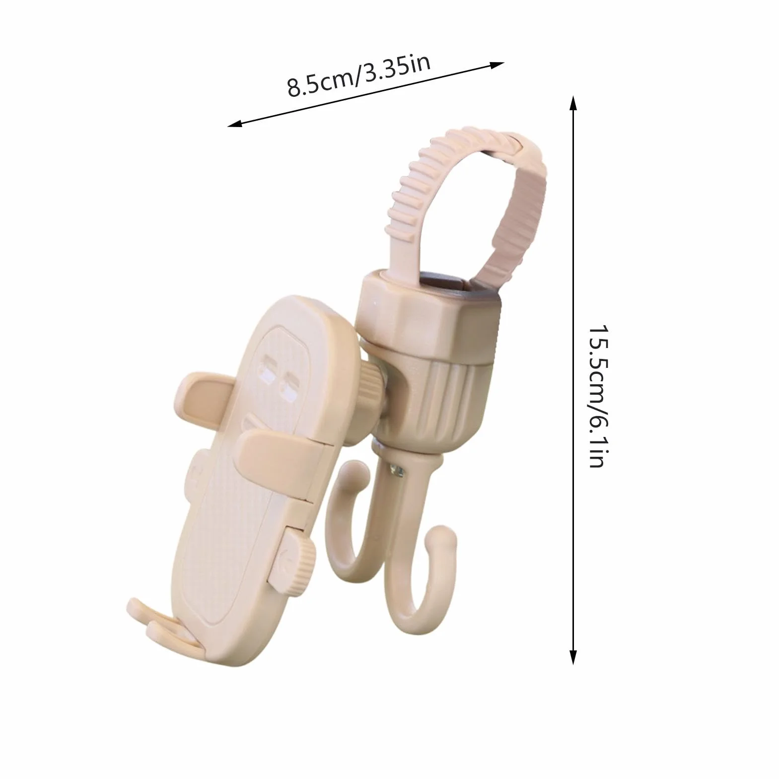 Stroller Phone Holder, 2-in-1 Smartphone Stand Stroller Hook, Multifunctional Holder, Secure Adjustable Grip Bag Hooks for Strollers, Grocery Carts, Bikes 15.5x8.5cm