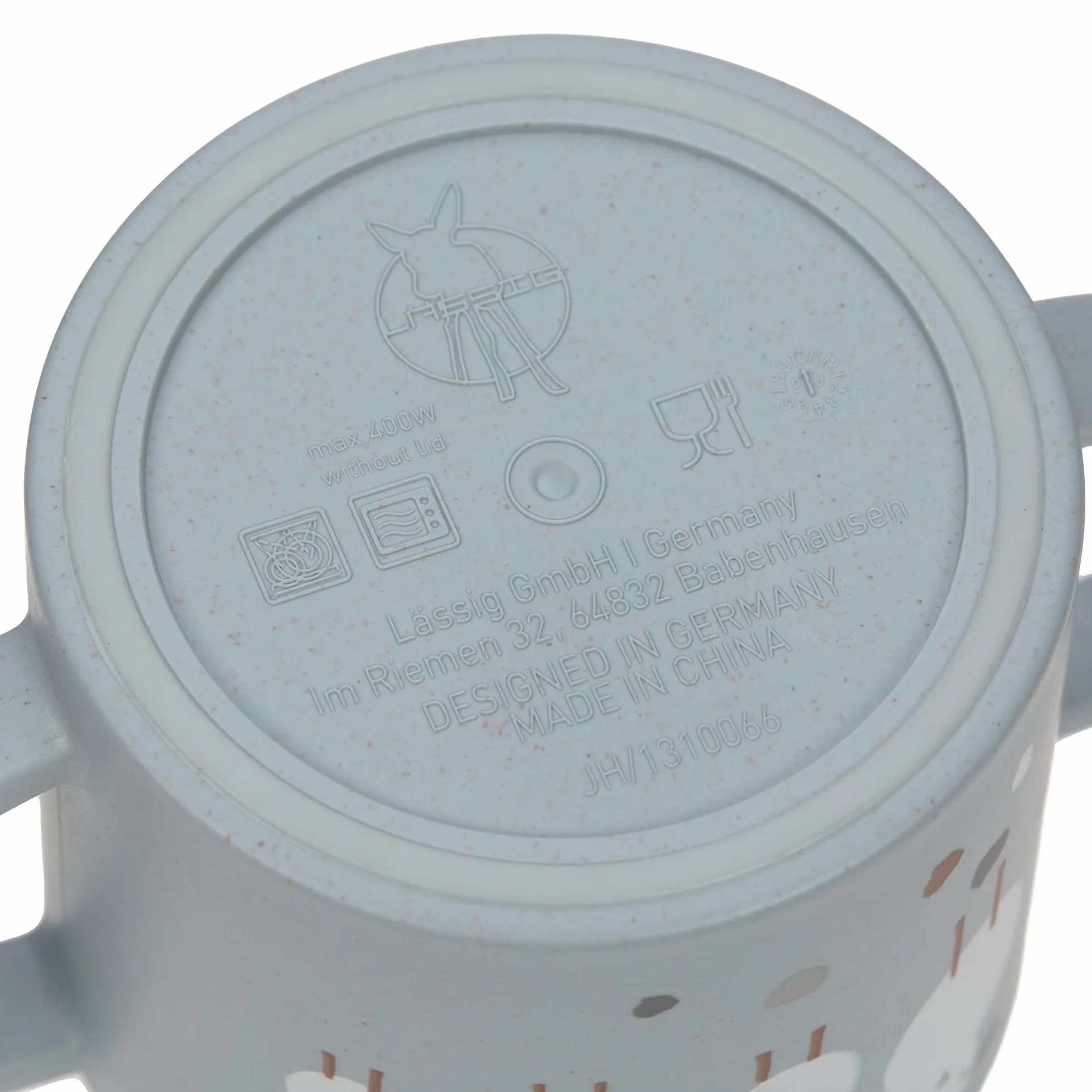 LÄSSIG Kubek do nauki picia dla dzieci z uchem i zdejmowaną pokrywką 150 ml/Sippy Cup Tiny Farmer Sheep/Goose Blue