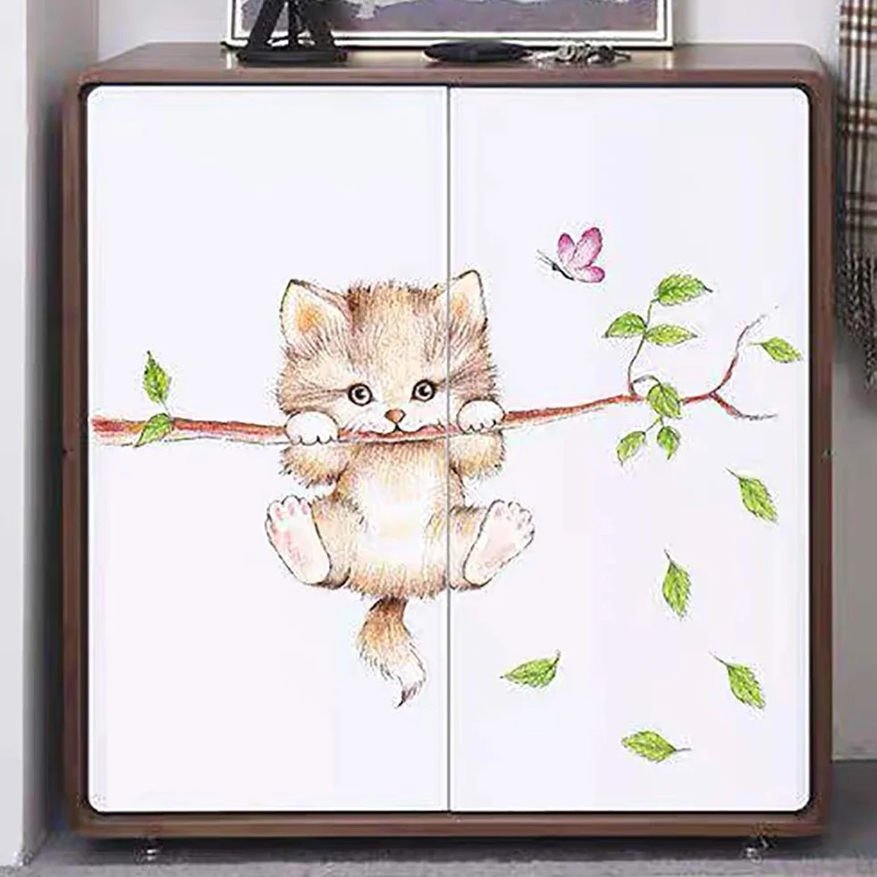 WandSticker4U® - Tatuaż ścienny KOT pokój dziecięcy I Obraz na ścianę: 70x55 cm I Dekoracja ścienna drzewo gałąź słodkie zwierzęta dziecięce I Naklejka ścienna pokój dziecięcy dziewczynka chłopiec
