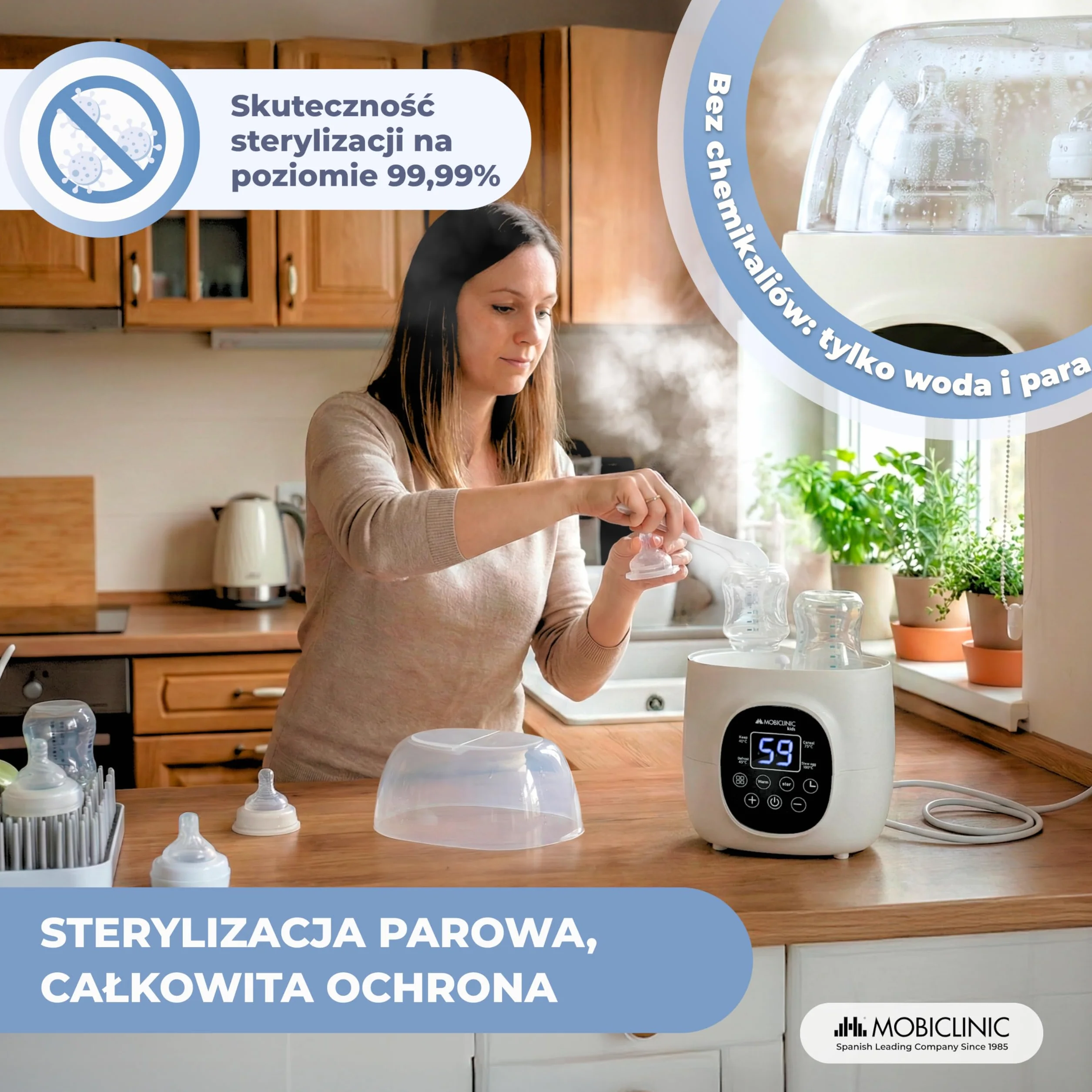 Mobiclinic Podgrzewacz i Sterylizator do Butelek 6 w 1 Podwójna Pojemność Programowalny