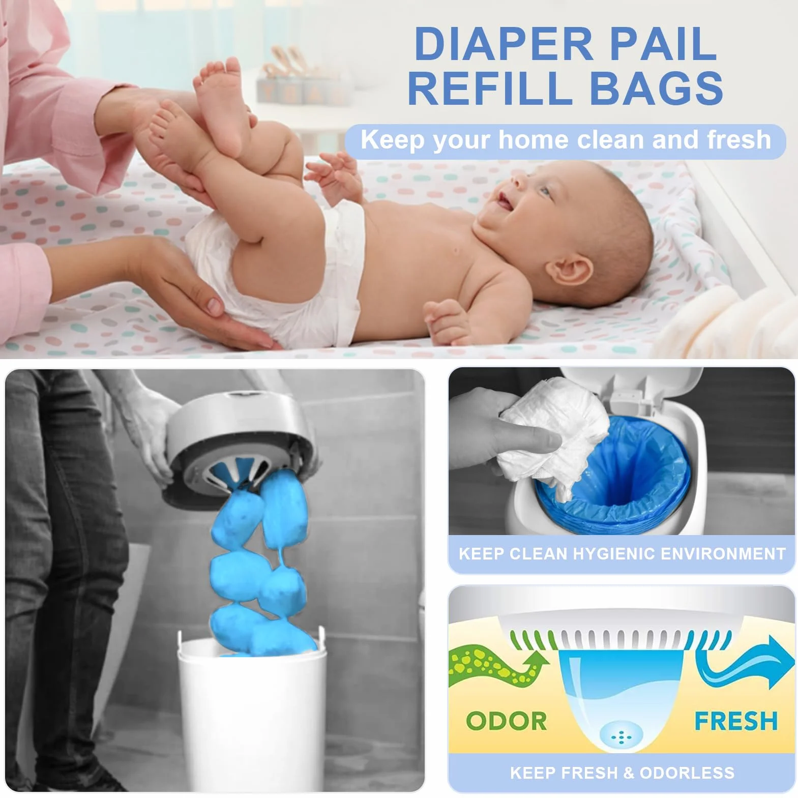 Wiadro na pieluchy, kasety uzupełniające, 14 sztuk, pogrubiona, ulepszona, folia uzupełniająca, wiaderko na pieluchy, kompatybilne z Tommee Tippee, Angelcare, LitterLocker, Littycat, do