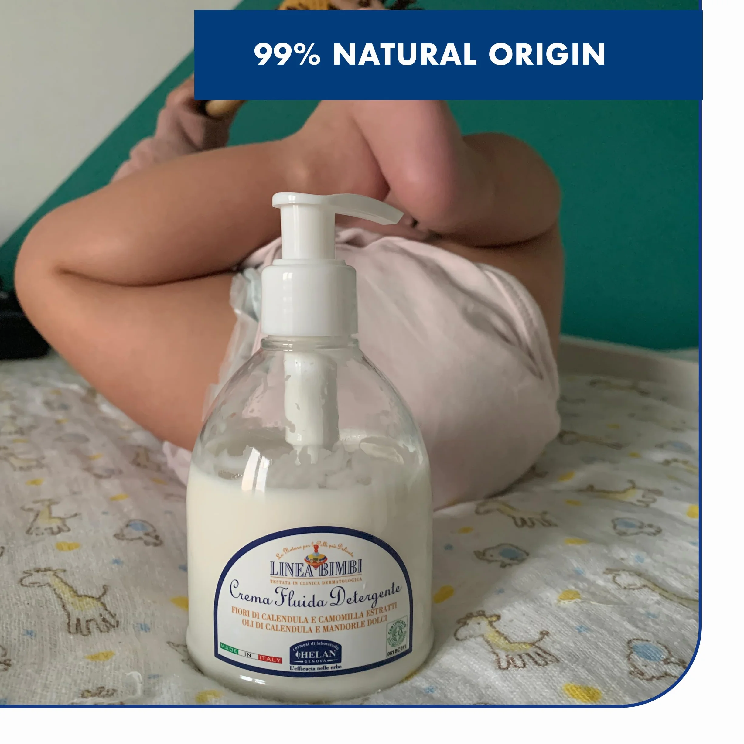 Helan, Linea Bimbi, Krem nawilżający dla niemowląt, krem do ciała dla dzieci, płyn i detergent - Kojący i odżywczy krem nawilżający do ciała dla niemowląt i dzieci, z nagietkiem i słodkimi migdałami -
