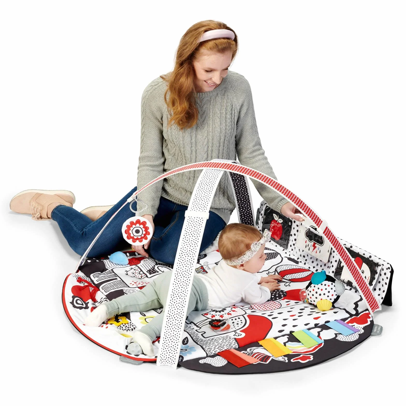 Kinderkraft Mata Sensoryczna 4SMART, Edukacyjna, Kontrastowe kolory, 4 Strefy, Rozwija zmysły, Regulowany pałąk z zabawkami, Piłka, 14 Dwustronnych kart, Wielokolorowy