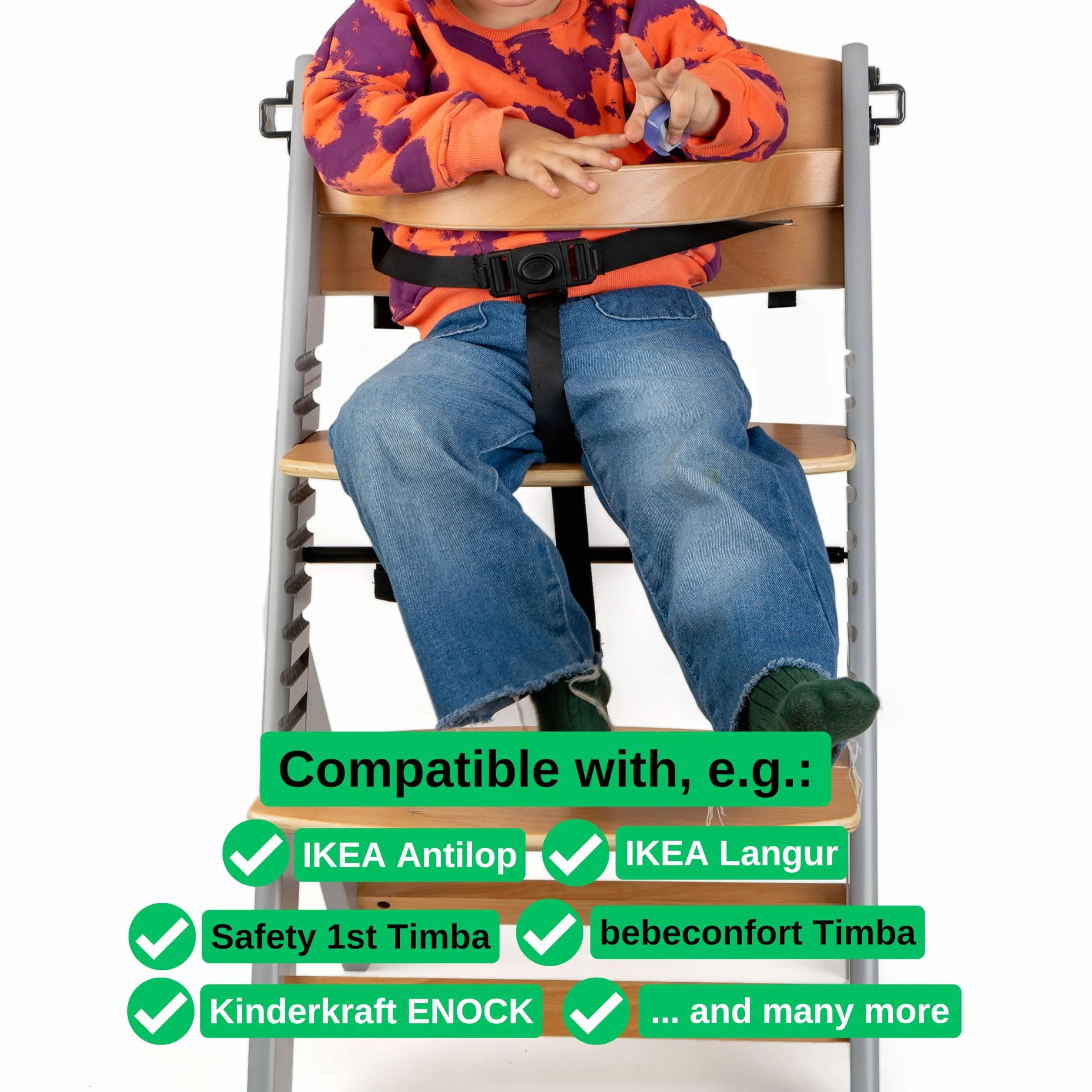 pas bezpieczeństwa do wysokiego krzesełka, 1 zestaw, w kolorze czarnym, kompatybilny z IKEA ANTILOP i IKEA LANGUR, ochrona dla dzieci rosnącego, 3-punktowy system pasów