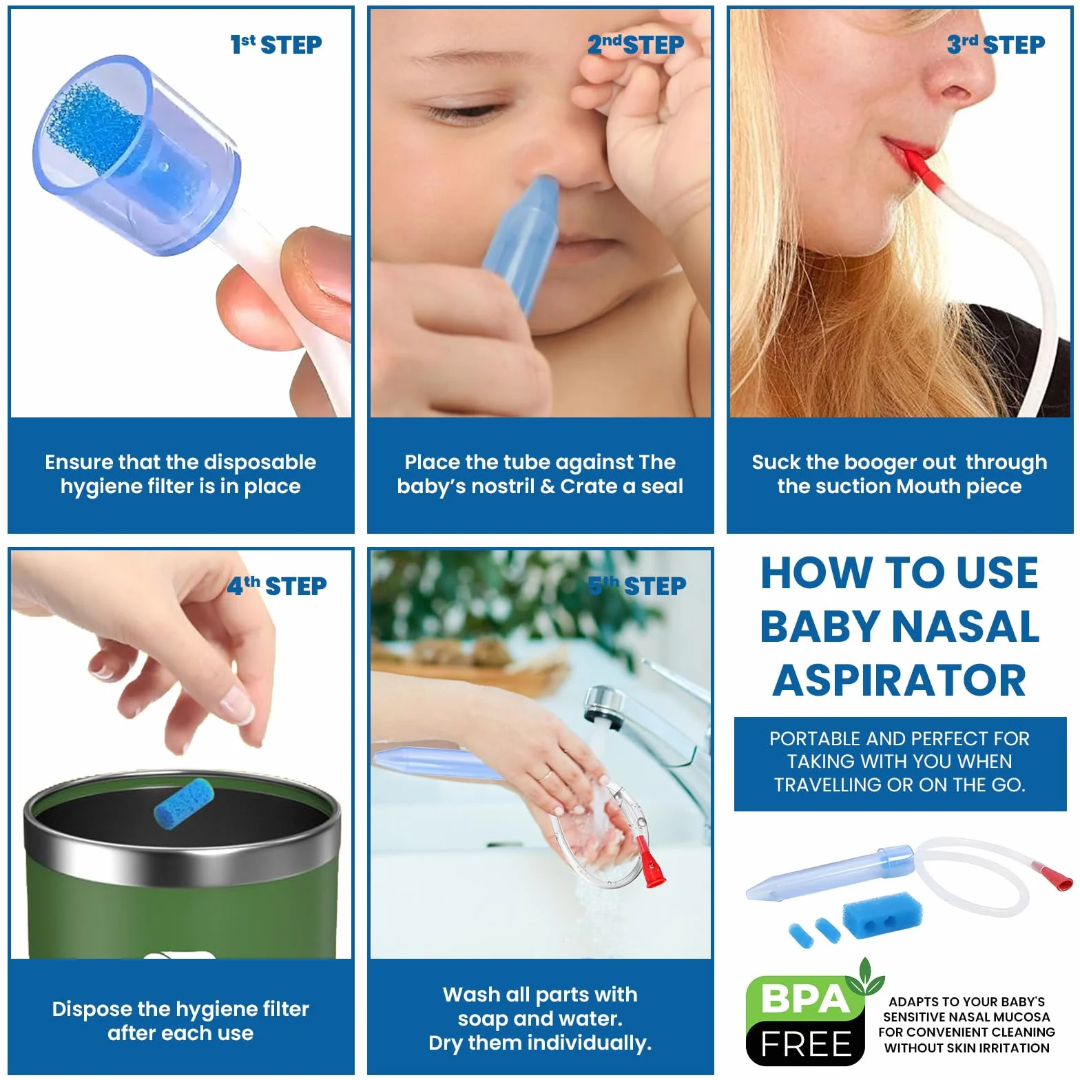 Aspirator do nosa dla niemowląt z 24 filtrami higienicznymi