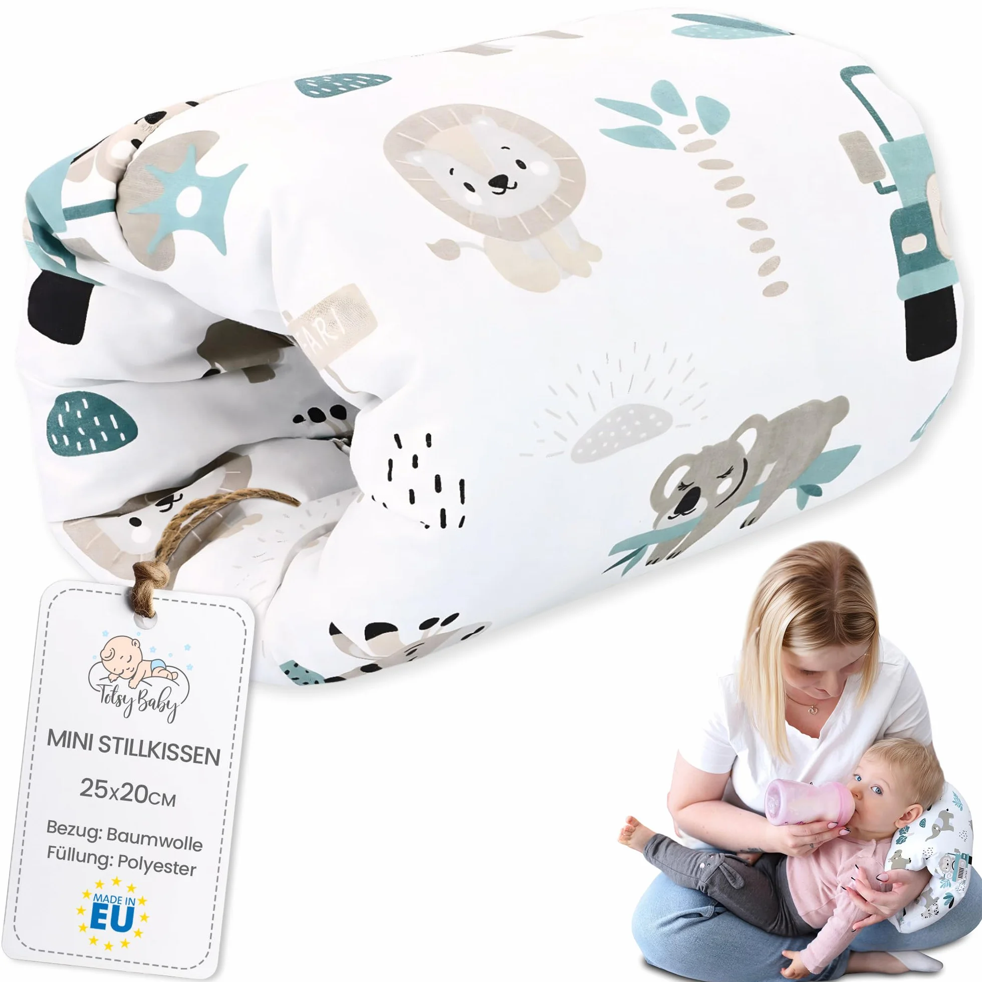 Poduszka do karmienia poduszka do karmienia poduszka niemowlę - 20 cm podróż w podróży poduszka pozycjonująca miękka bawełna zdejmowany pokrowiec Matka dziecko Stillmuff Oeko-Tex Afryka biała