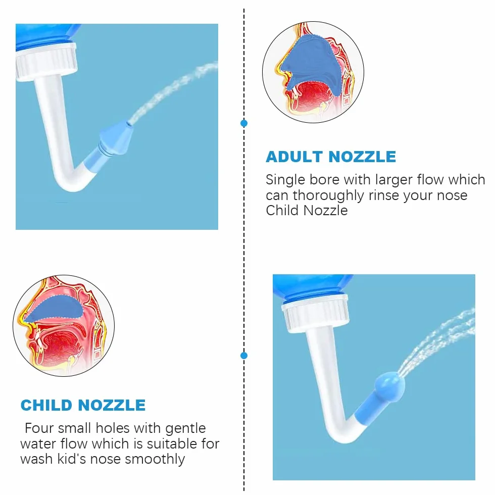 Neti Pot butelka do płukania zatok, myjka do nosa, płukanie ciśnieniowe, nawadnianie nosa, dla dorosłych i dzieci, bez BPA, 300 ml, z 40 pakietami soli do płukania nosa (40 sztuk)