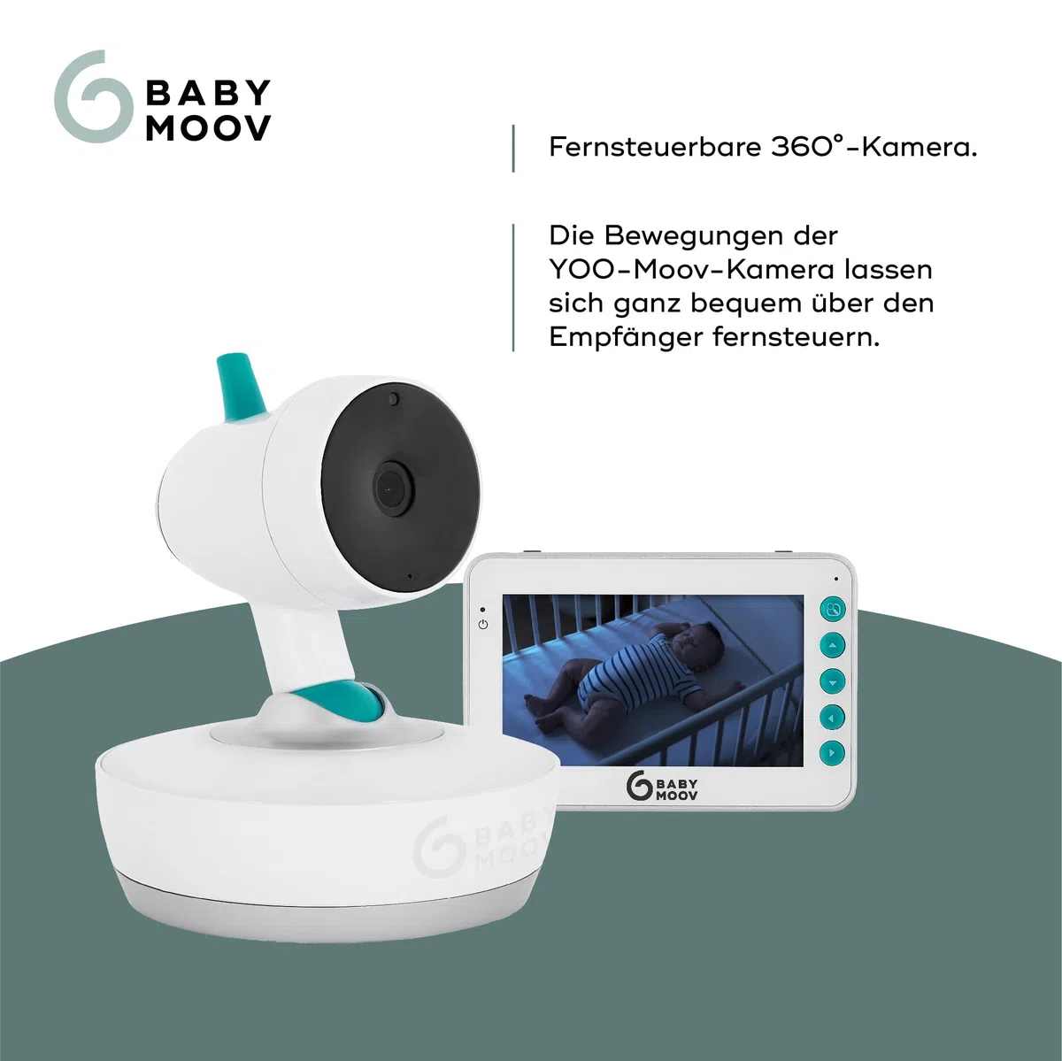 Babymoov YOO Moov Zmotoryzowana elektroniczna niania z kamerą i noktowizorem, 2-kierunkowa rozmowa zwrotna, zoom, zdalne obracanie i nachylenie, lampka nocna, wskaźnik temperatury
