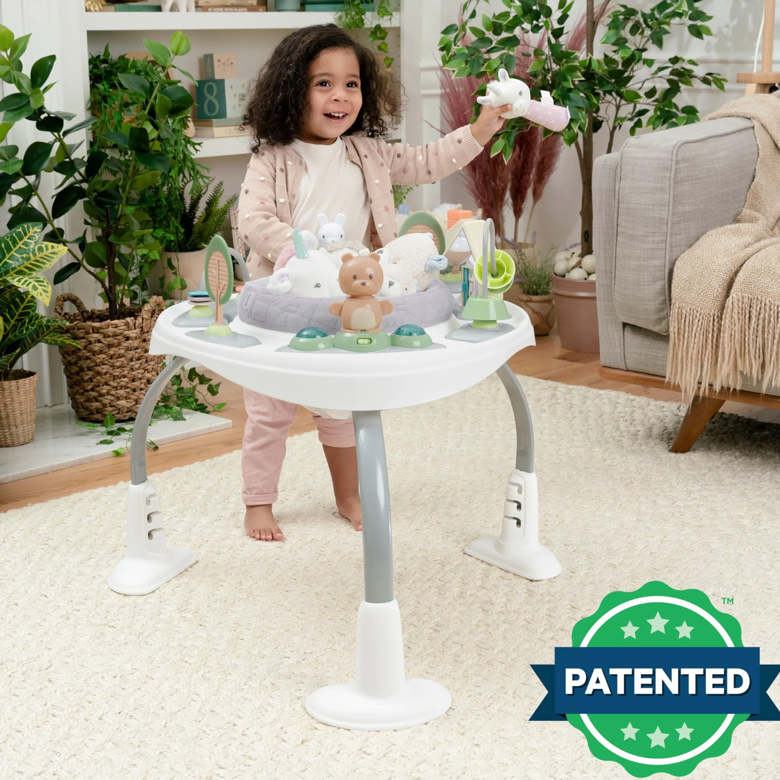 Ingenuity Spring & Sprout centrum aktywności 2 w 1 First Forest stół do gier z poduszką do skoków światła dźwięki 11 aktywności od 6 miesięcy