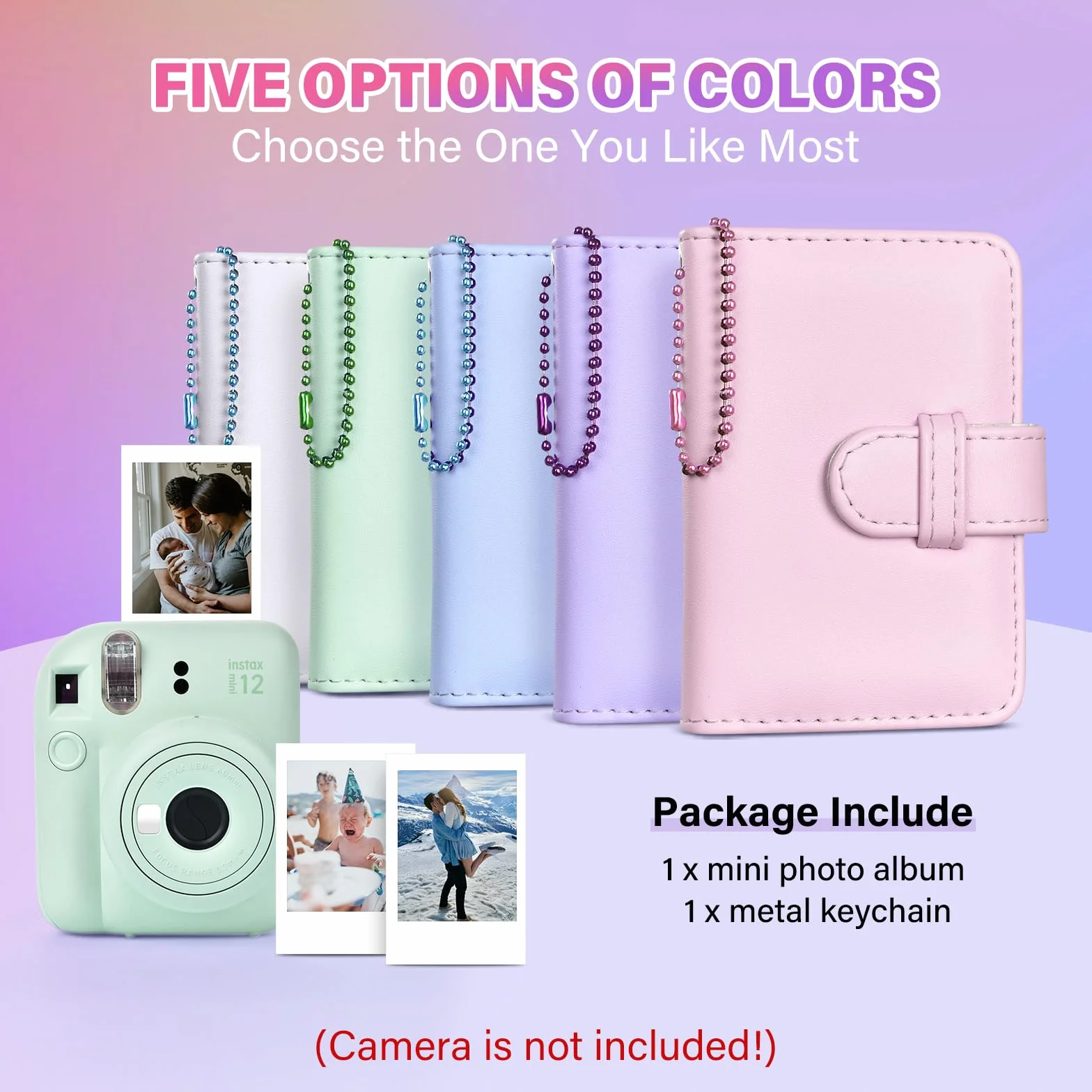 Mini album fotograficzny z 32 kieszeniami, kompatybilny z Fujifilm Instax Mini Film, Instax Mini 12, 99, 70, 7s, 8, 8+, 9, 11, 25, 50s, 90, przenośny, mini album fotograficzny z brelokiem