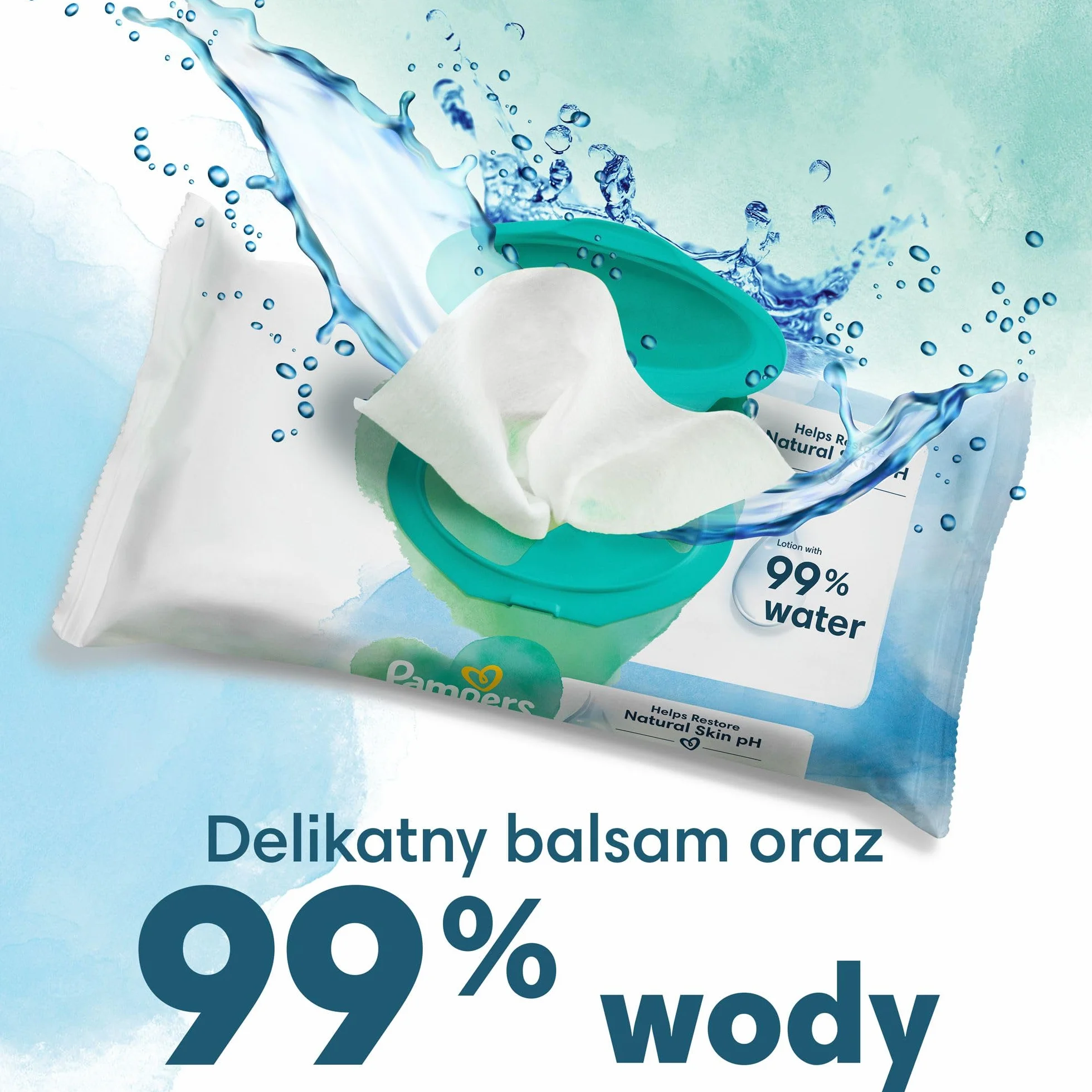 Pampers Harmonie Aqua Chusteczki Nawilżane Dla Niemowląt i Dzieci 576 sztuk (192 sztuk * 3 ), Ochrona Delikatnej Skóry Dziecka, Wykonane w 99% z Czystej Wody