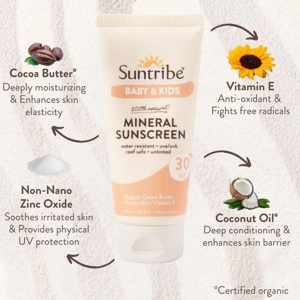Suntribe Naturalny Mineralny Krem Przeciwsłoneczny Dla Dzieci Wanilia SPF 30 (100 ml)