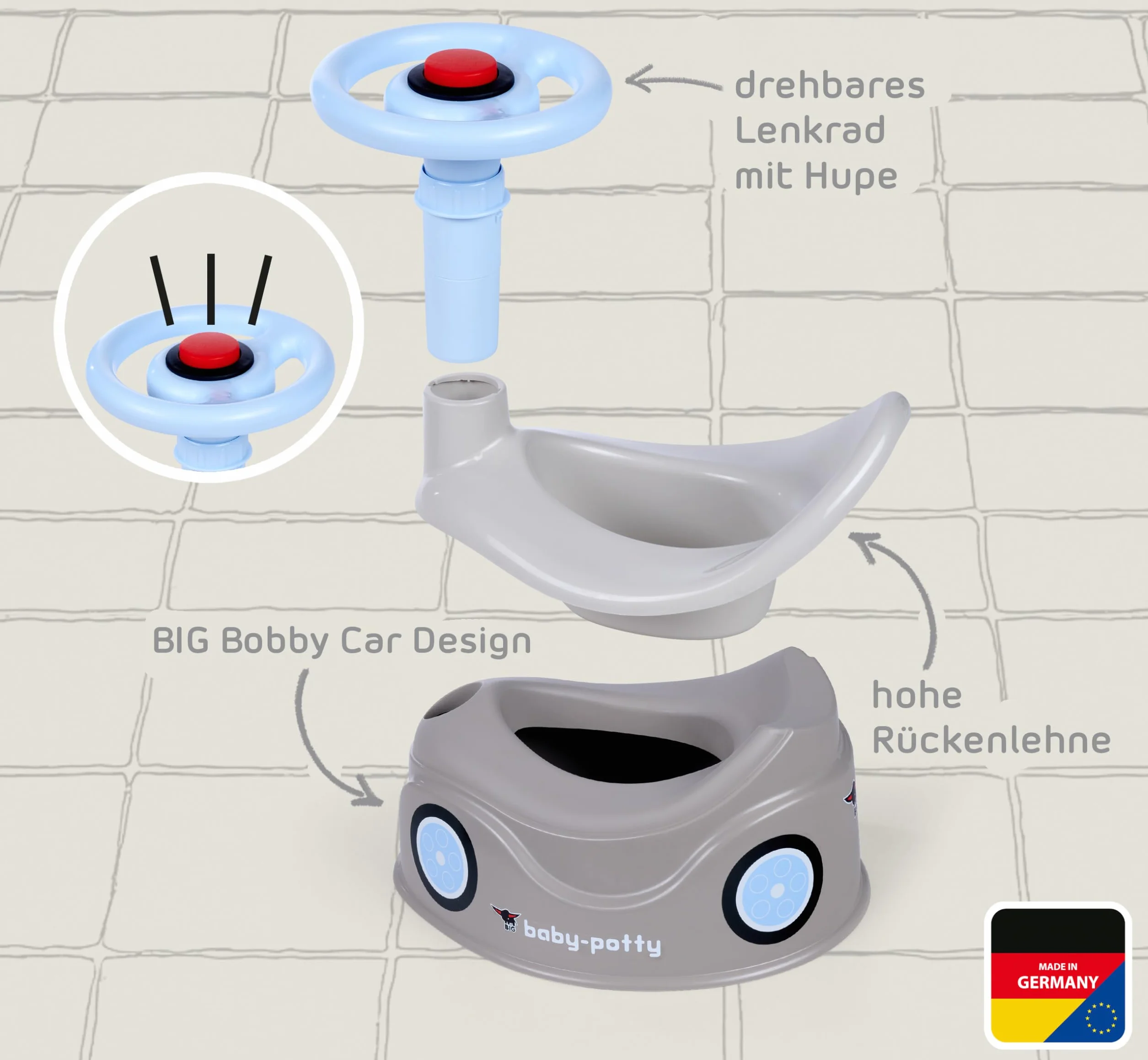 BIG Baby Potty nocnik do nauki Big Bobby Car ze zdejmowaną kierownicą, dla dzieci od 18 miesięcy
