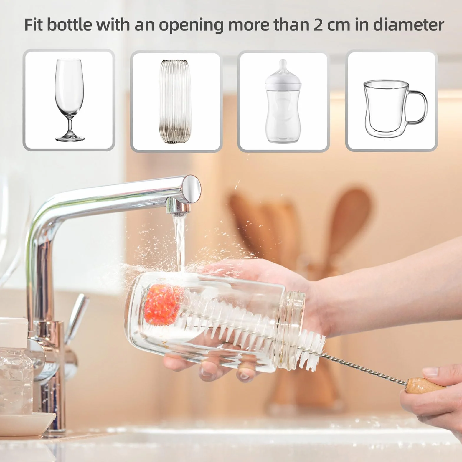 Zestaw 3 Szczotek do Butelek Kompatybilny z Sodastream, Długi Uchwyt do Czyszczenia Szklanych i Wąskich Butelek